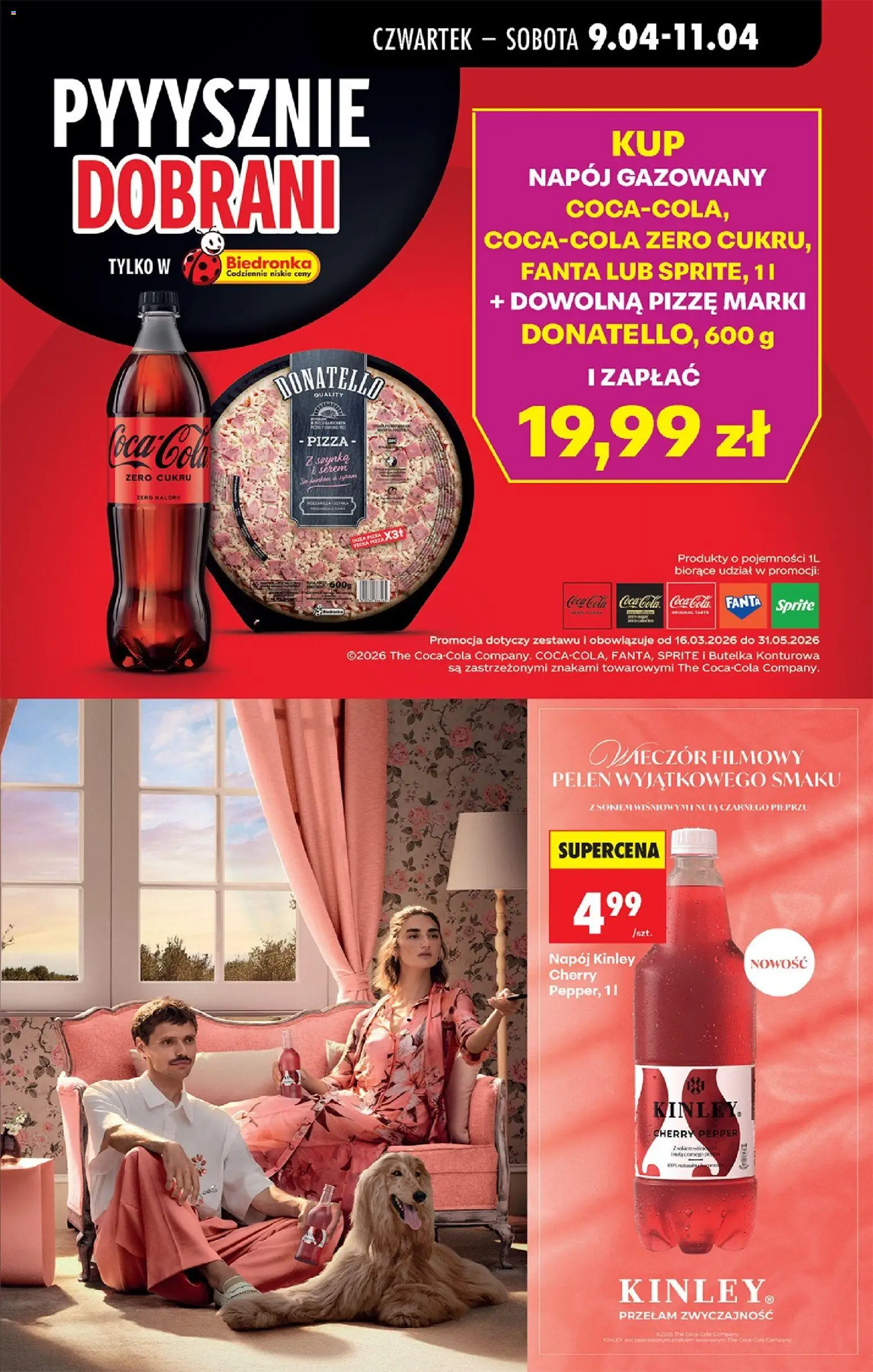Biedronka gazetka od czwartku od 09.04.2026 | Strona: 73 | Produkty: Sprite, Coca cola, Szynka, Pizza