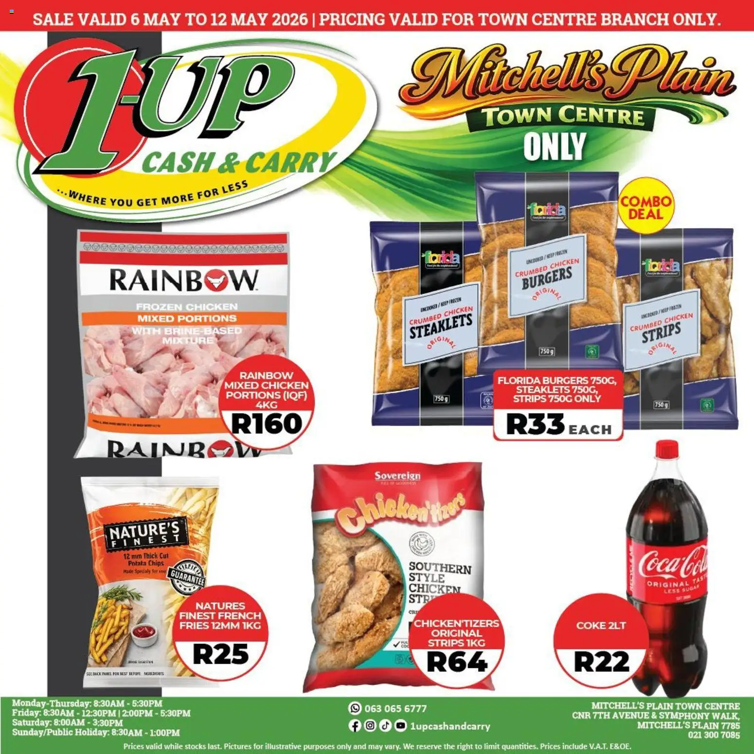 New 1UP Cash & Carry catalogue – valid from 06.05.2026 | Page: 2 | Products: Coke, Burgers, Chips, Sugar
