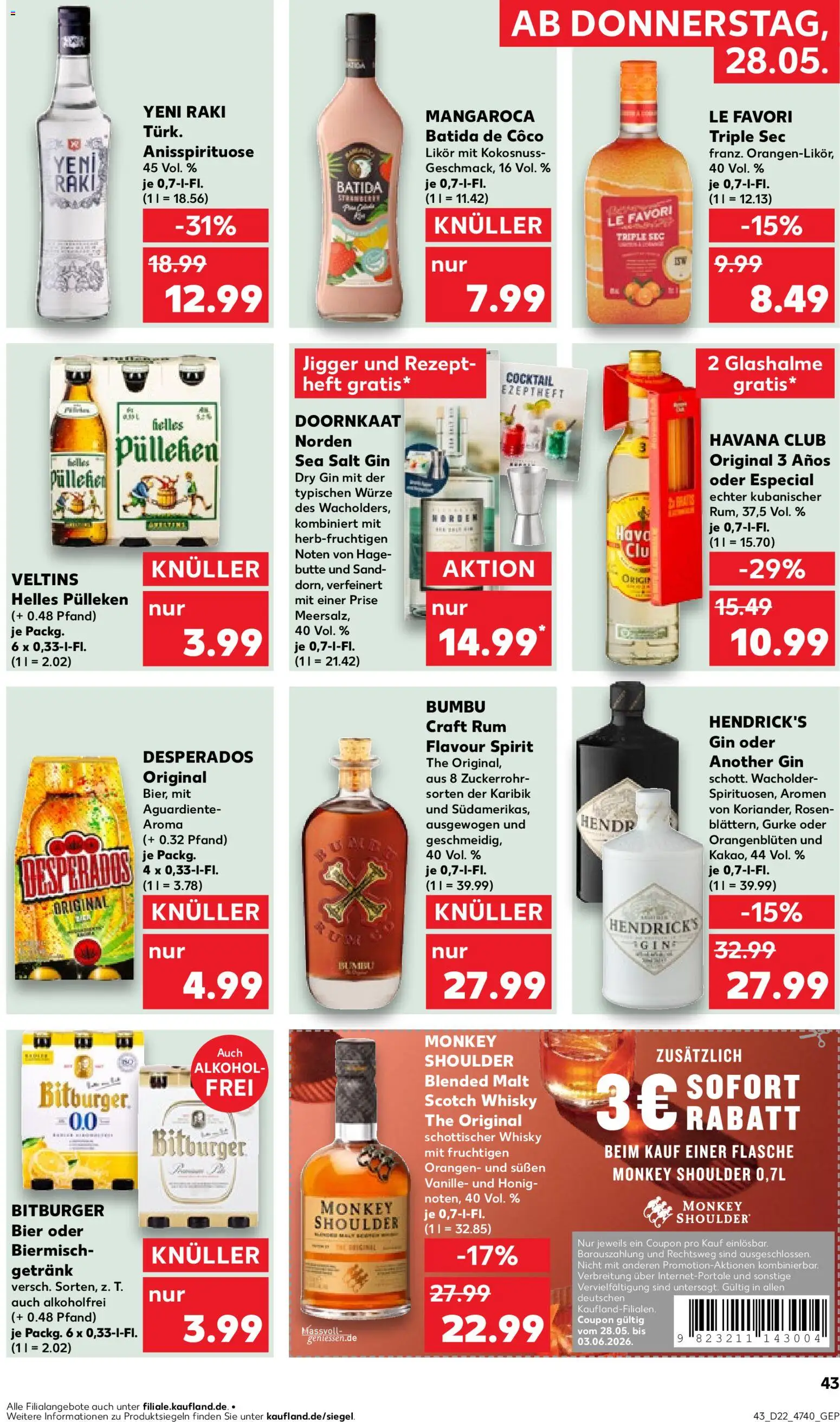 Kaufland Prospekt Hannover – gültig ab 28.05.2026 | Seite: 43 | Produkte: Helles pulleken, Bier, Rum, Veltins