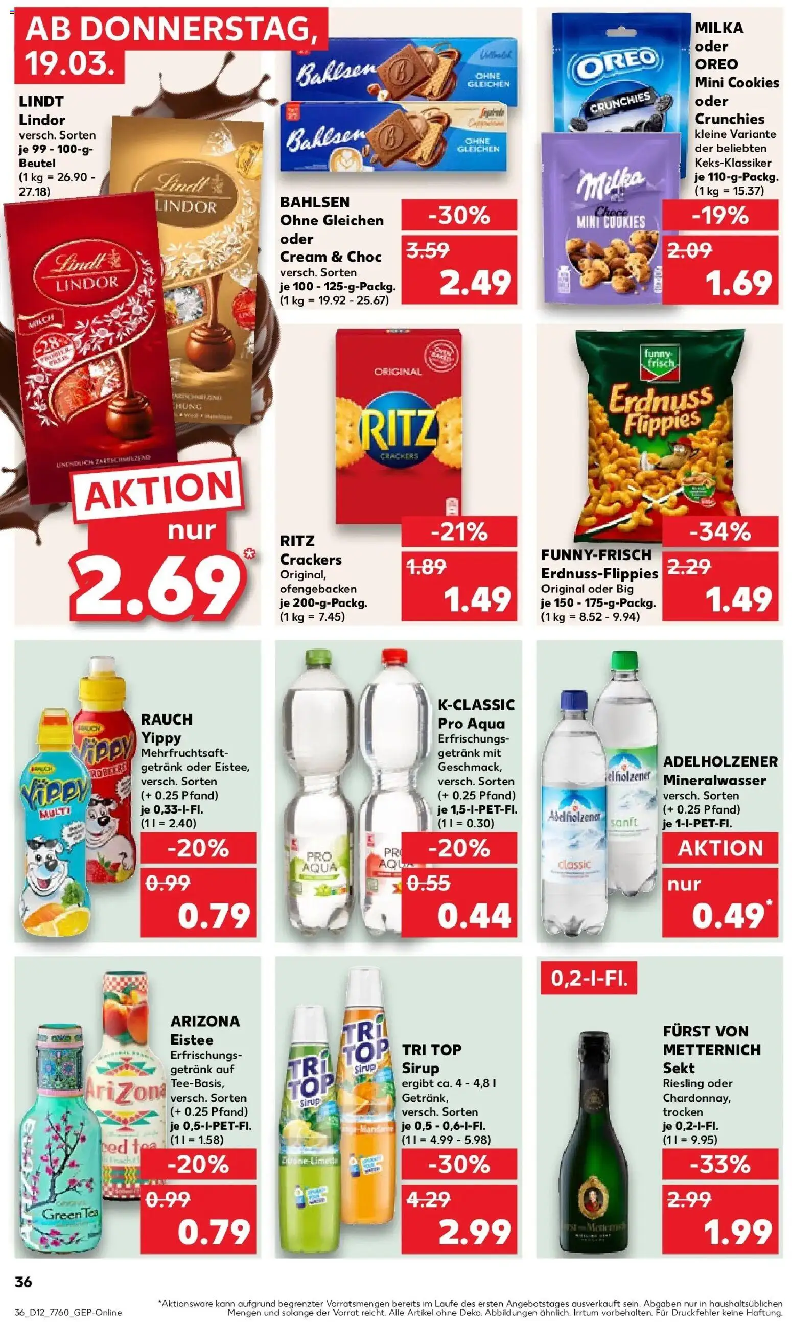 Kaufland Prospekt Burghausen	 – gültig ab 19.03.2026 | Seite: 36 | Produkte: Sekt, Adelholzener, Milka, Mineralwasser