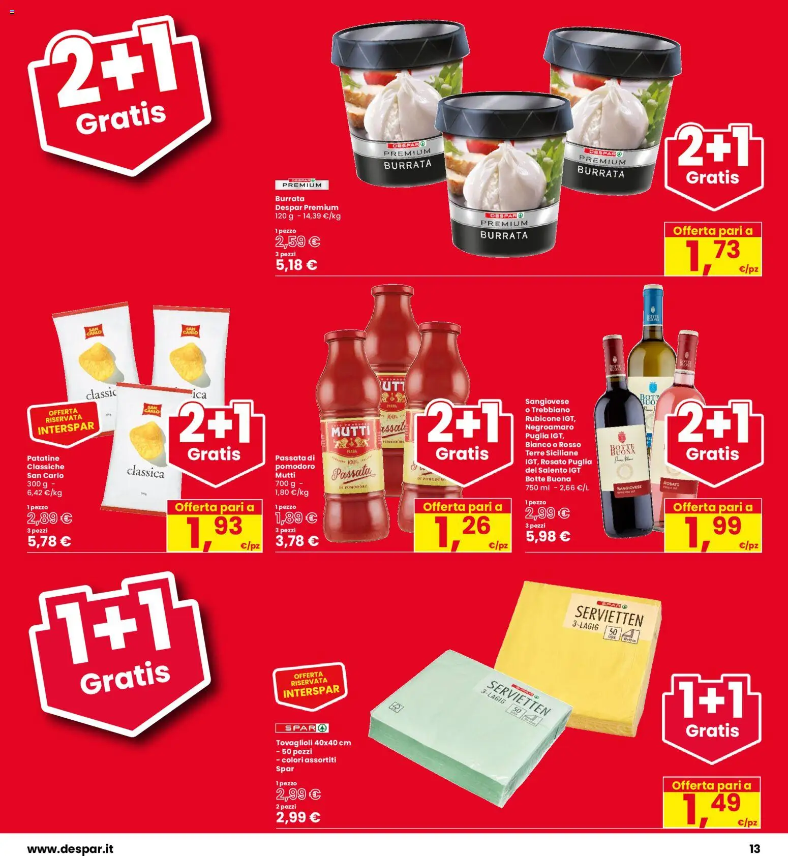 Volantino Eurospar del 13/08/2026 | Pagina: 13 | Prodotti: Patatine, Pomodori, Mutti, Burrata