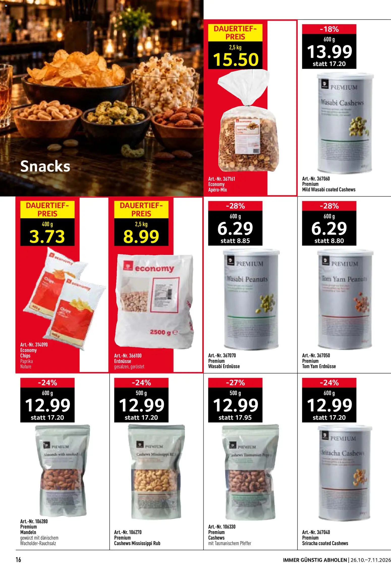 Prodega aktionen Nightlife – gültig ab 26.10.2026 | Seite: 16 | Produkte: Erdnüsse, Snacks, Chips, Pfeffer