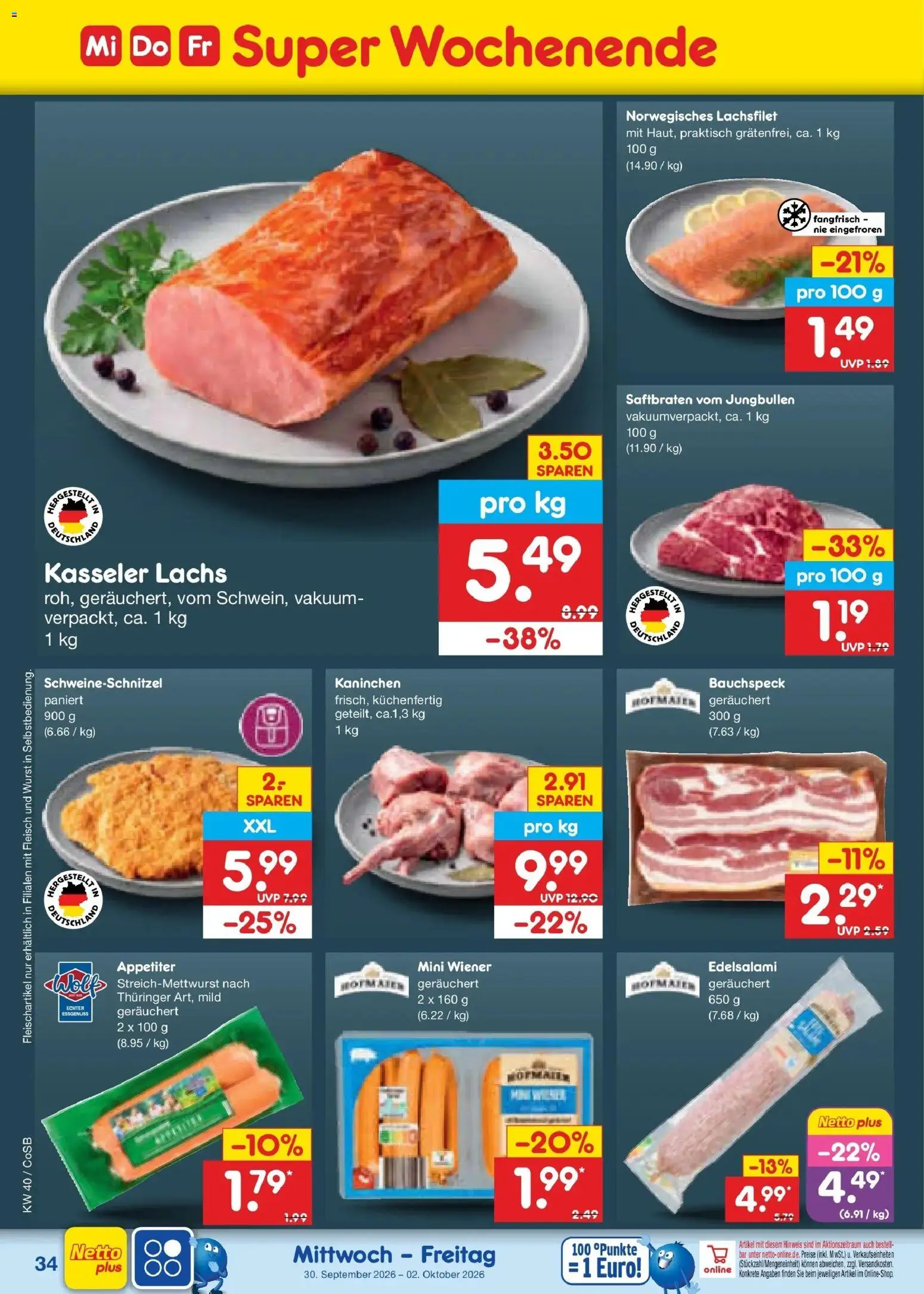 Netto Marken-Discount Prospekt Leipzig – gültig ab 28.09.2026 | Seite: 52 | Produkte: Kaninchen, Lachs, Wurst, Fleisch