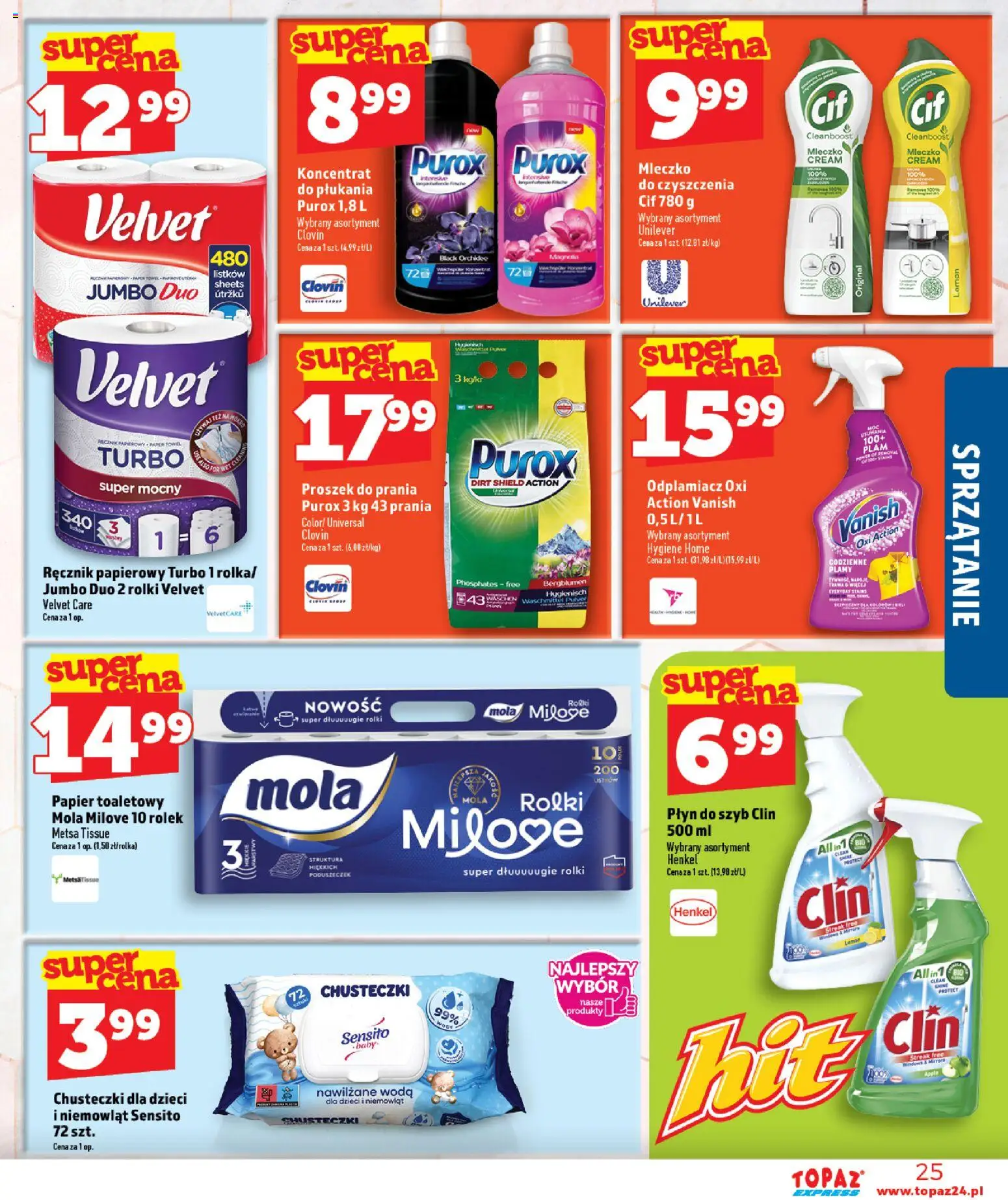 Topaz gazetka - Express od 09.07.2026 | Strona: 25 | Produkty: Rolki, Odplamiacz, Ręcznik papierowy, Woda