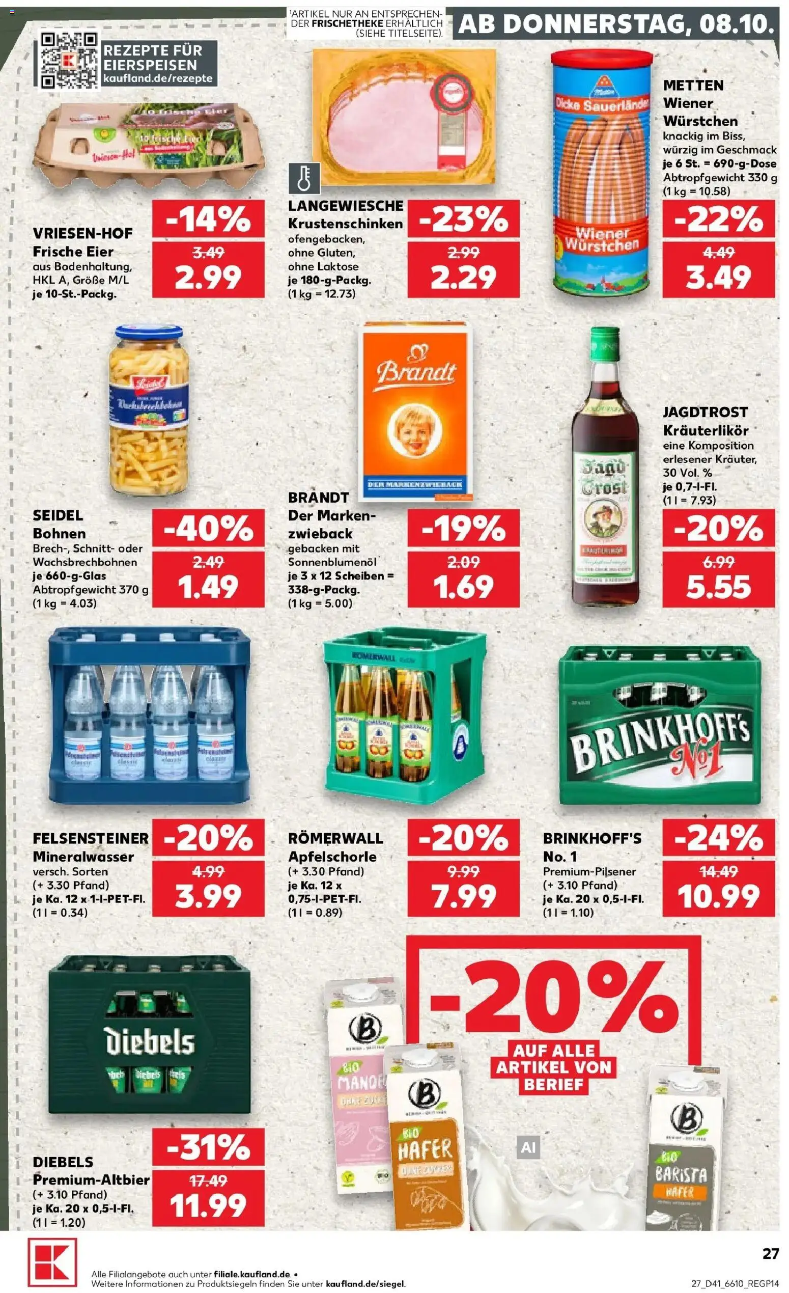Prospekt Kaufland ab 05.10.2026 » Angebote Online zum Blättern | Seite: 37 | Produkte: Wiener wurstchen, Eier, Sonnenblumenol, Diebels
