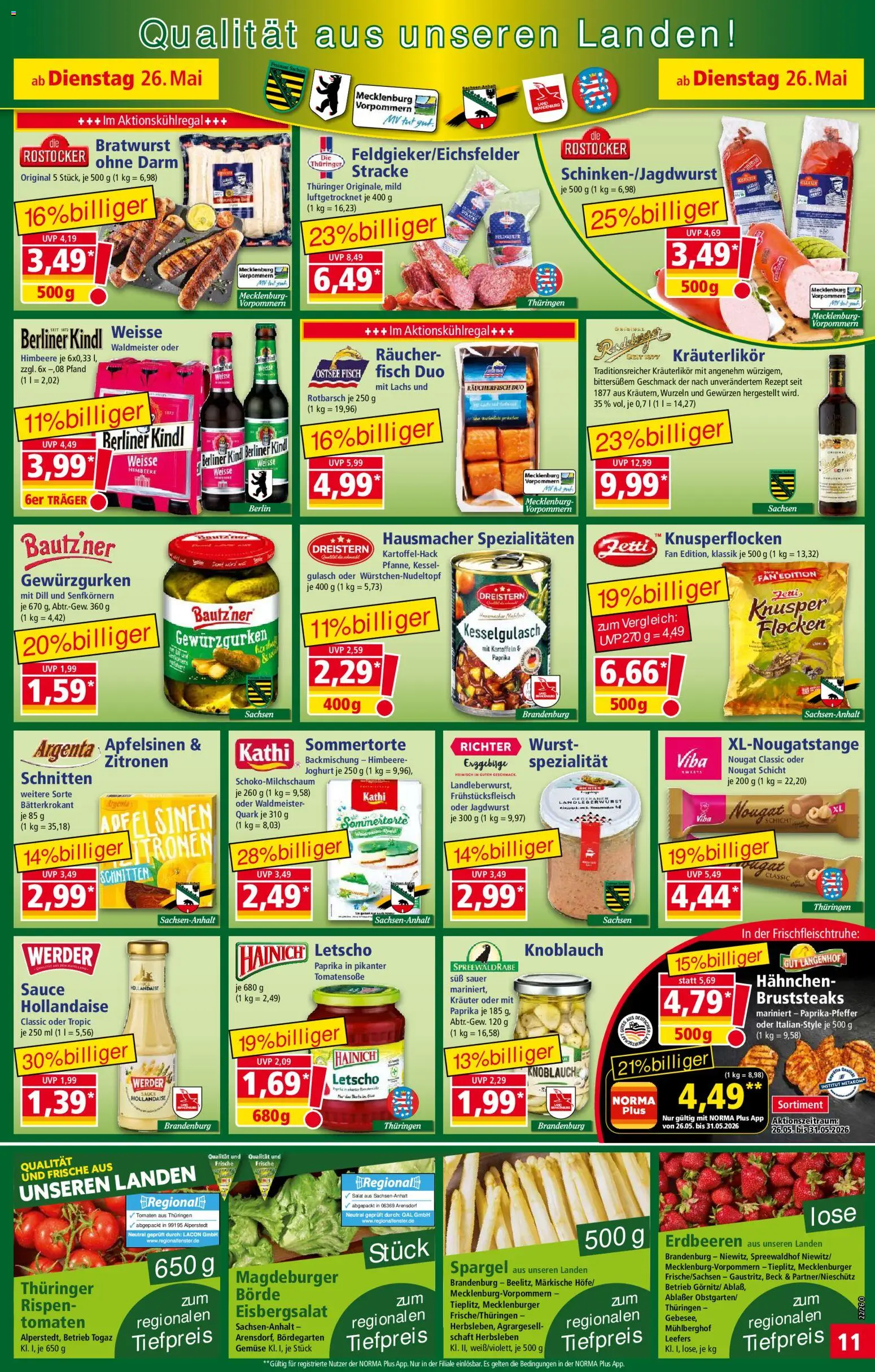 Norma Prospekt 	 – gültig ab 26.05.2026 | Seite: 11 | Produkte: Eisbergsalat, Himbeere, Flocken, Zitronen