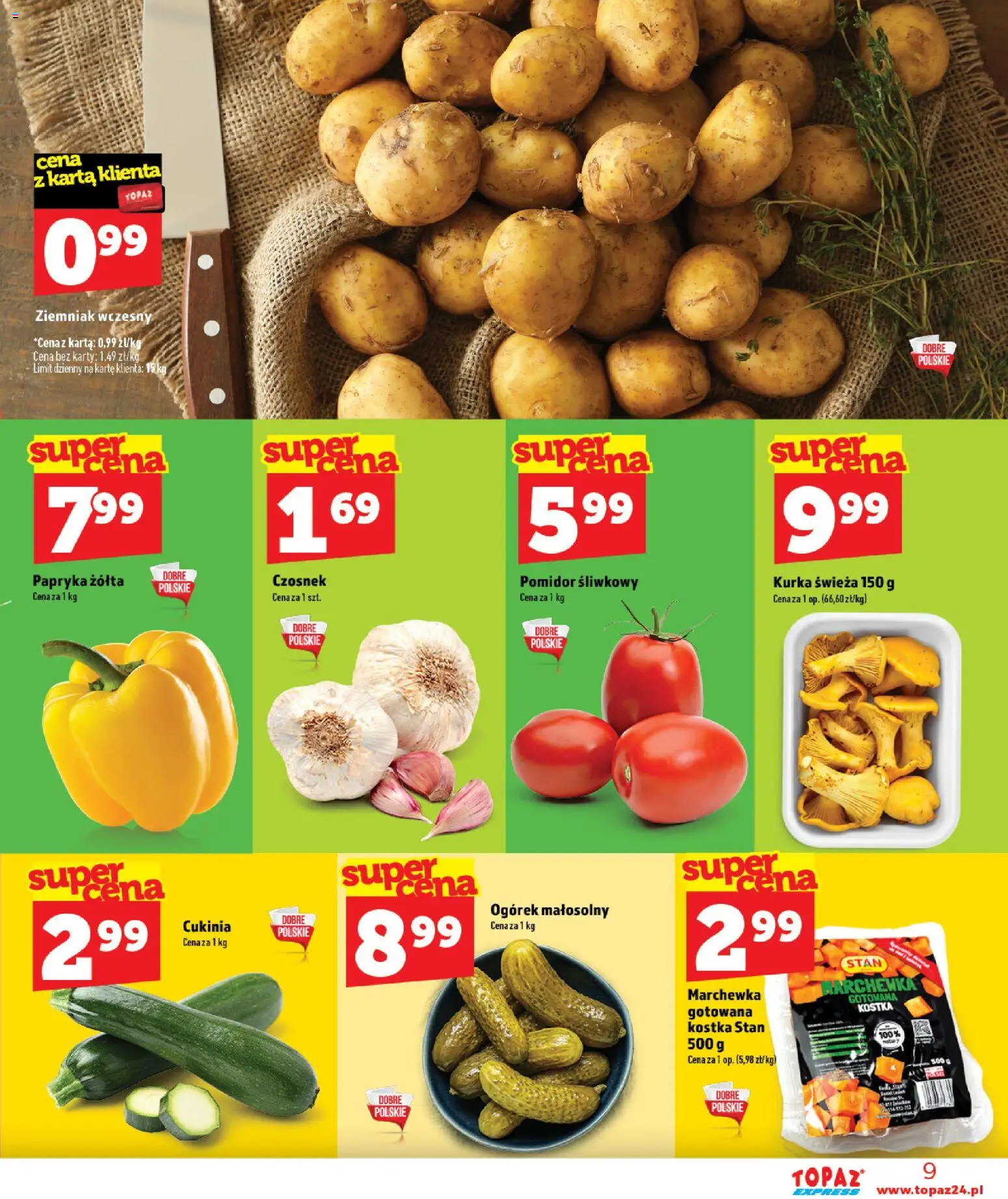 Topaz gazetka - Express od 06.08.2026 | Strona: 9 | Produkty: Karta, Papryka, Cukinia, Marchewka