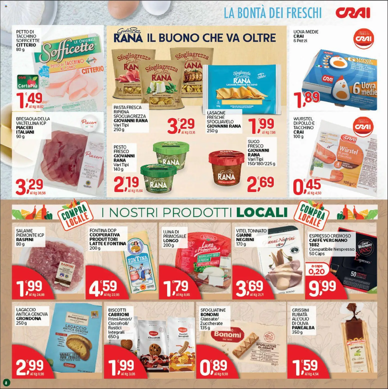 Volantino CRAI del 20/08/2026 | Pagina: 8 | Prodotti: Salame, Biscotti, Wurstel, Pesto