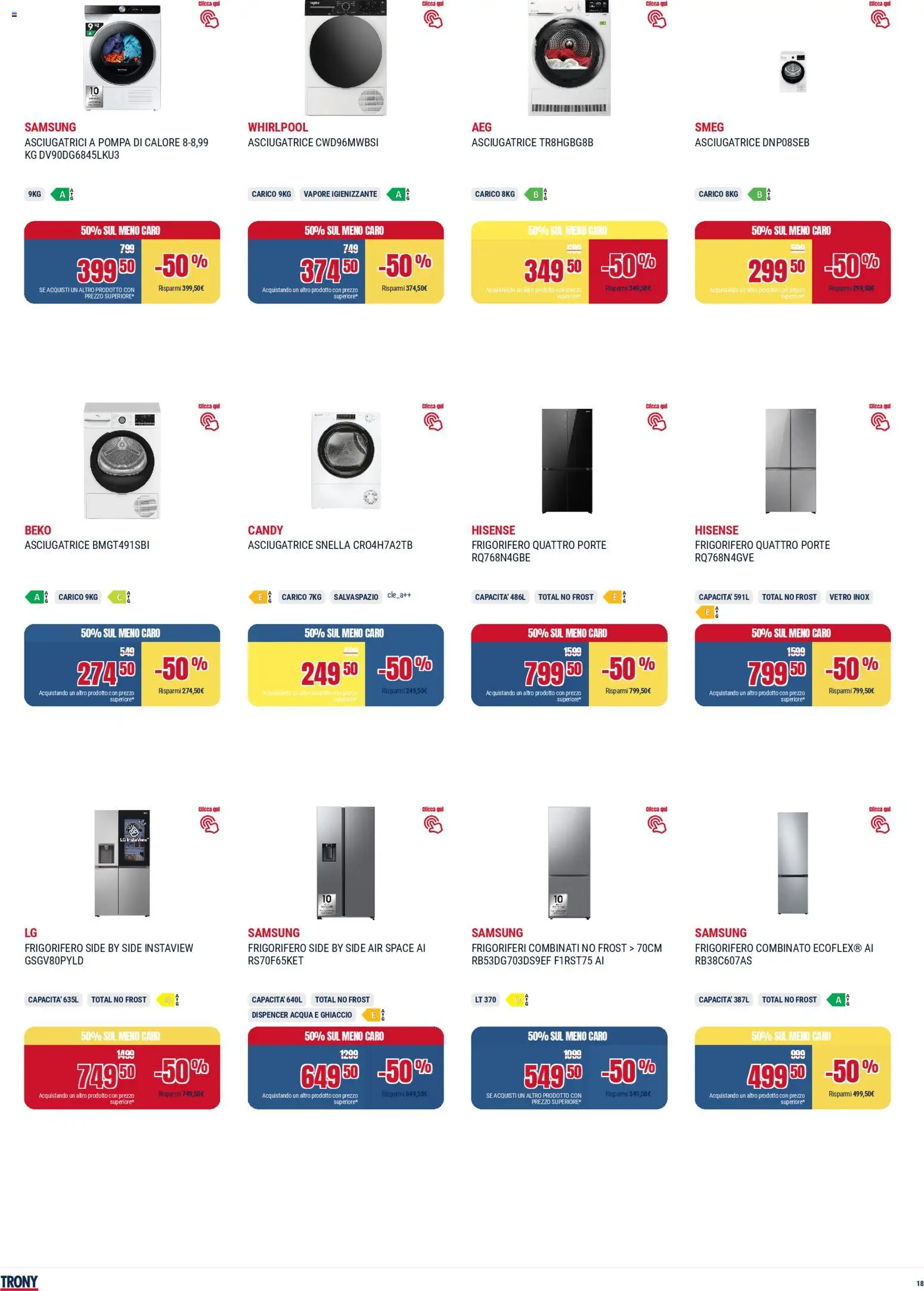 Volantino Trony del 28.04.2026 | Pagina: 18 | Prodotti: Acqua, Asciugatrice, Frigorifero combinato, Samsung