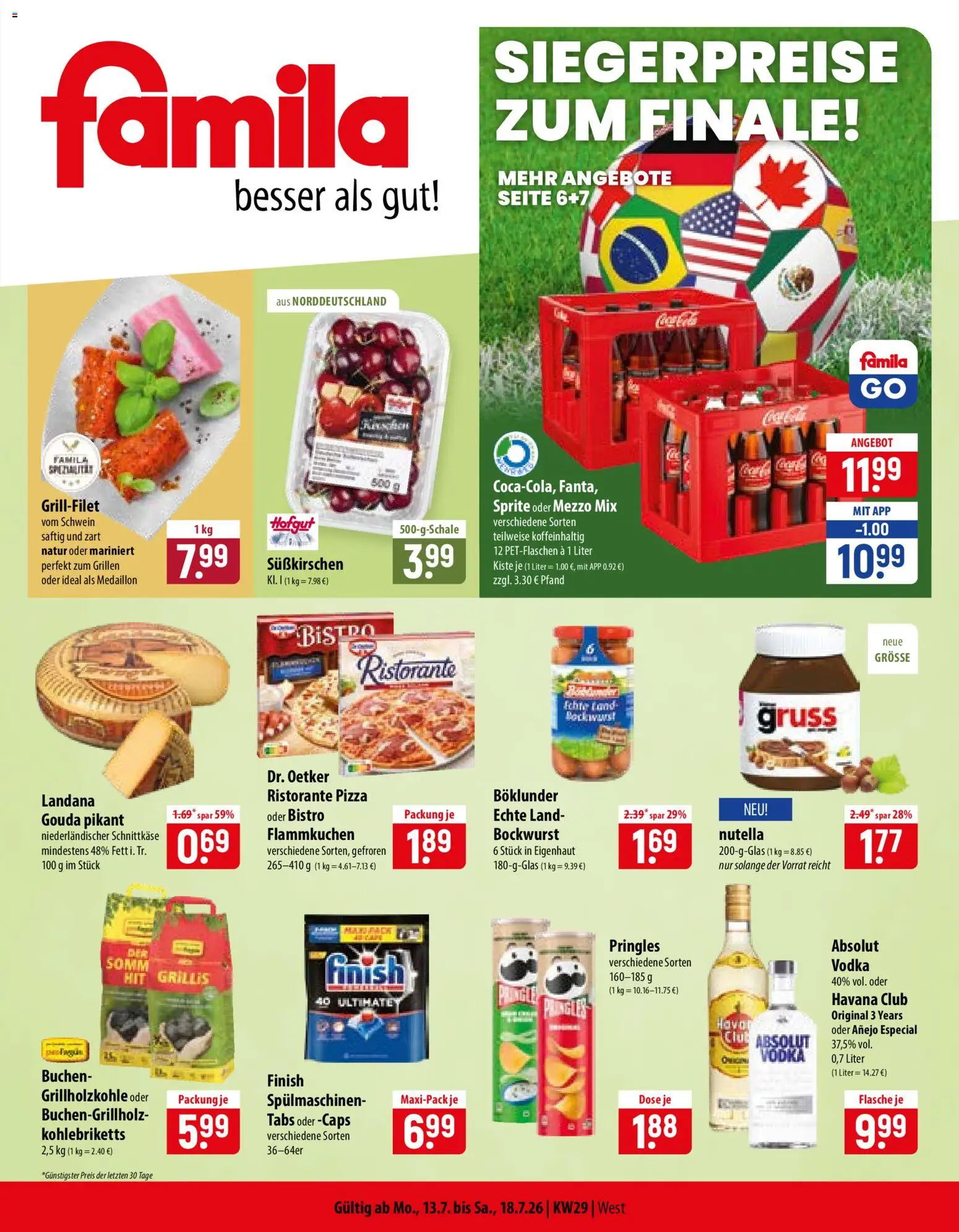 Famila Prospekt – gültig ab 13.07.2026 | Seite: 1 | Produkte: Bockwurst, Mezzo mix, Finish, Pizza
