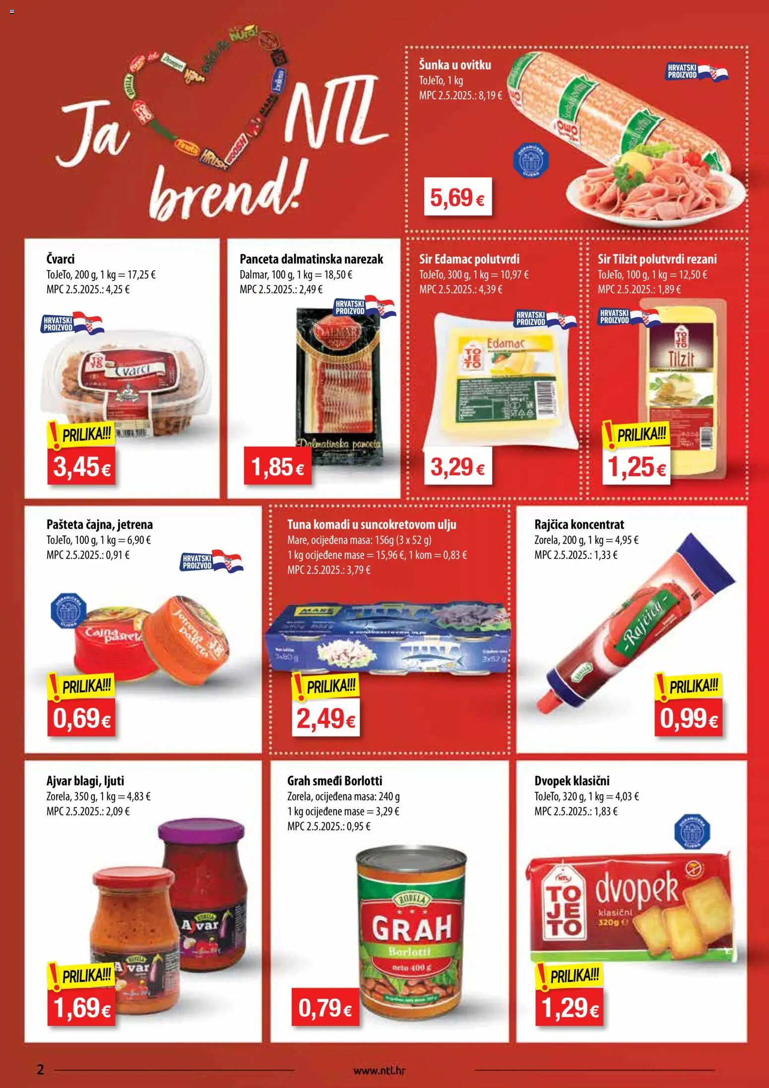 NTL katalog | vrijedi od 15.07.2026 | Stranica: 2 | Proizvodi: Sir, Ajvar, Pašteta, Tuna