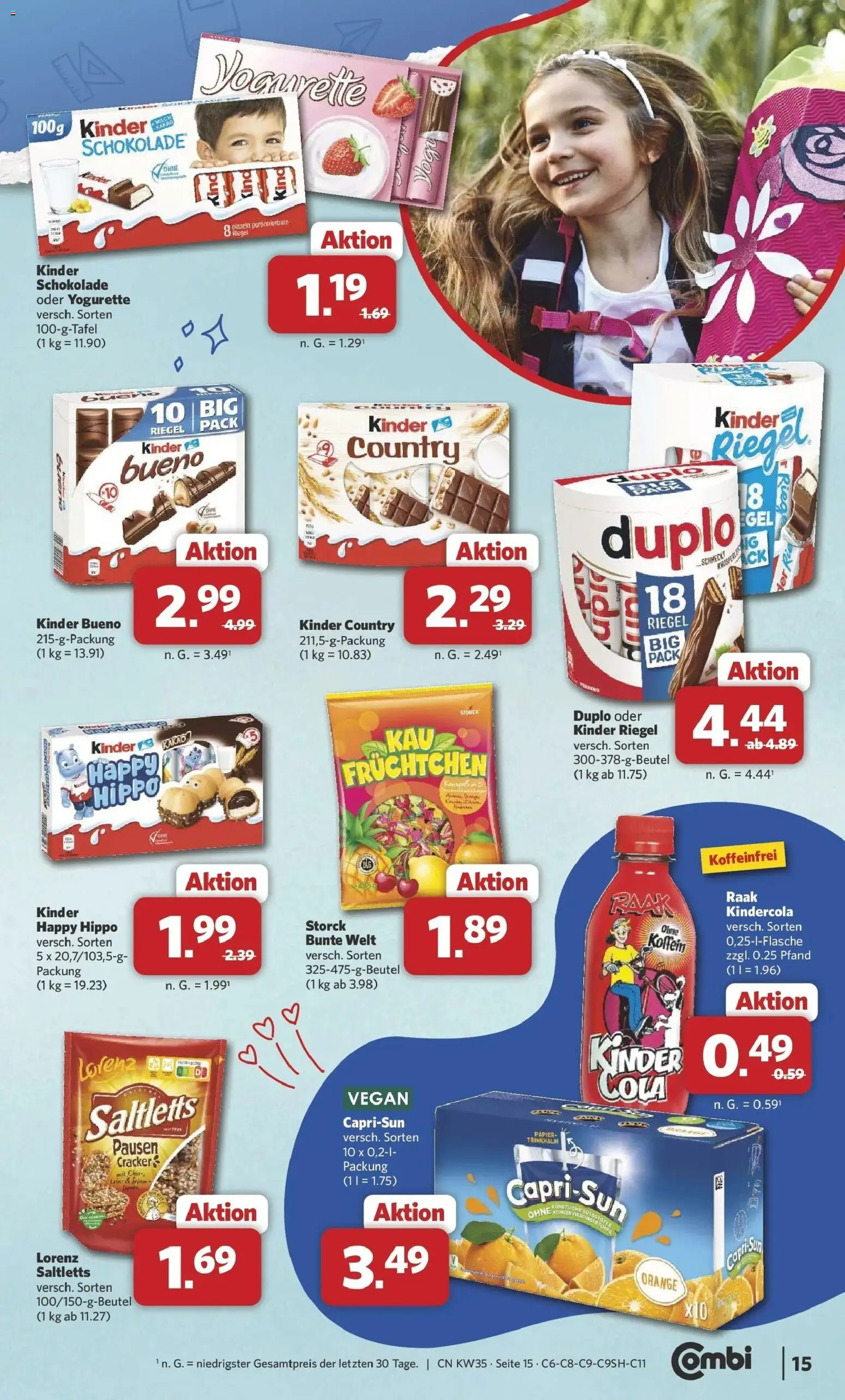 Combi Prospekt Borchen (ab 24.08.2026) zum Blättern | Seite: 17 | Produkte: Cola, Yogurette, Kinder riegel, Kinder country