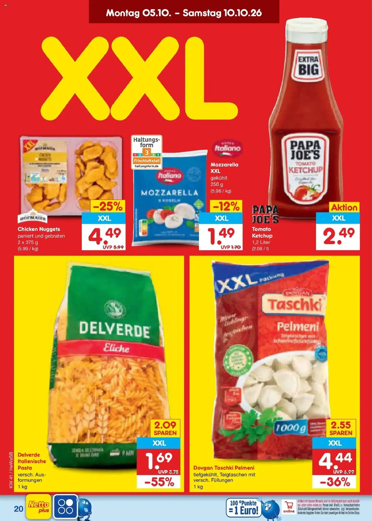 Netto Marken-Discount Prospekt Hamburg (ab 05.10.2026) » Angebote | Seite: 20 | Produkte: Mozzarella, Pasta, Ketchup