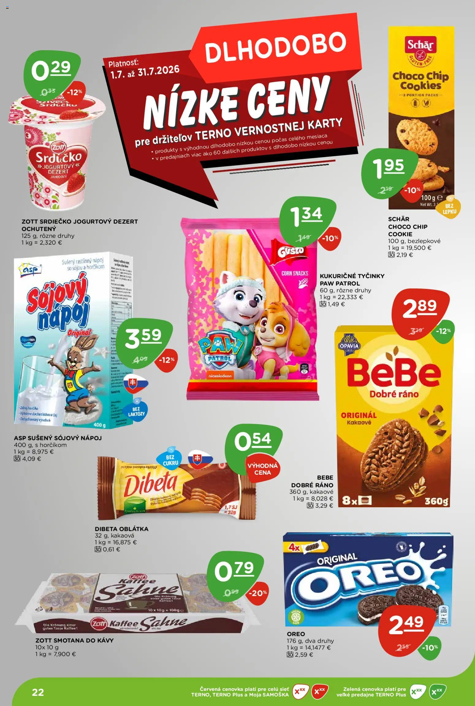 Nové Terno akcie – leták je platný od 02.07.2026 | Strana: 22 | Produkty: BeBe Dobré ráno, Smotana