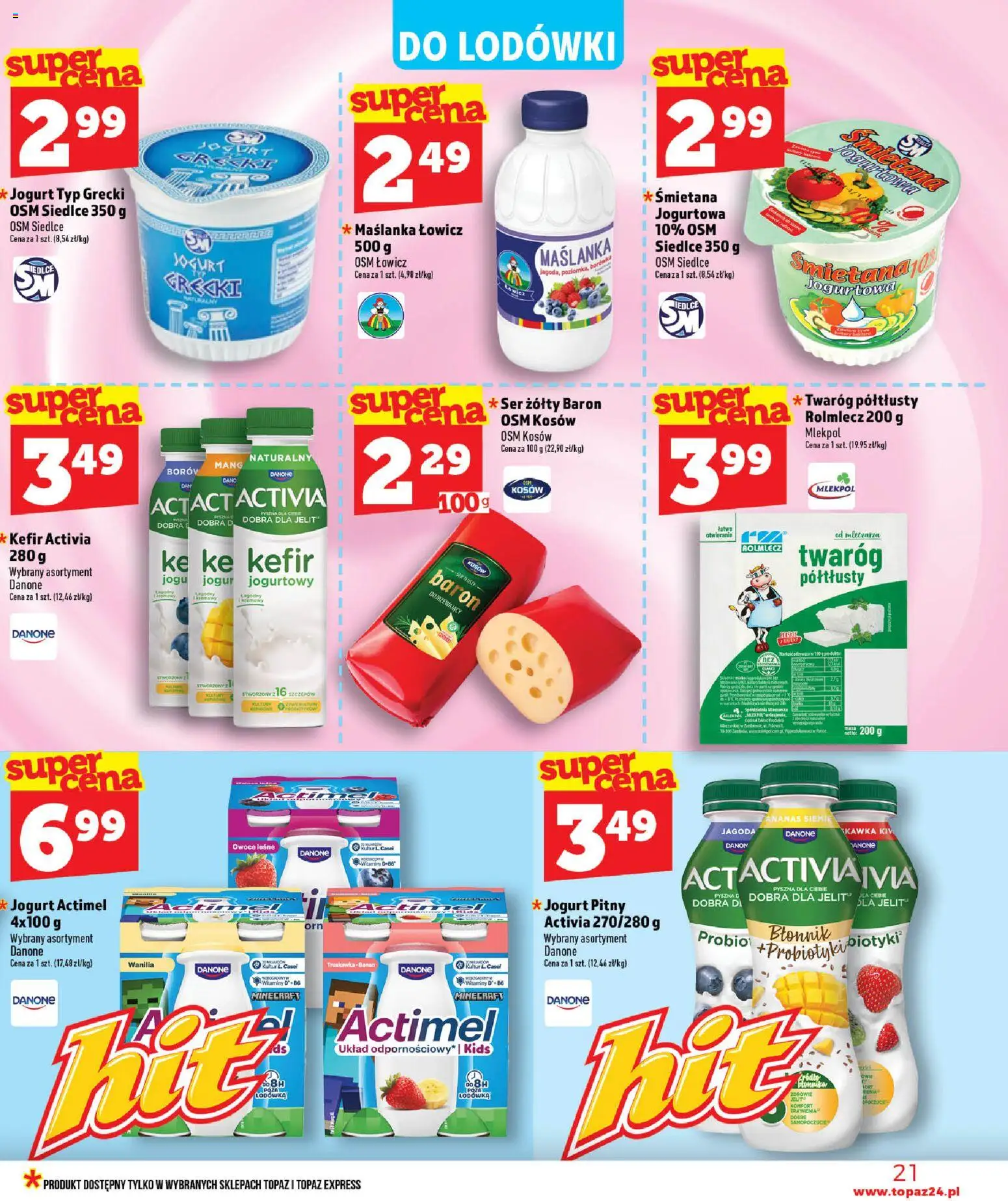 Topaz gazetka od 23.07.2026 | Strona: 21 | Produkty: Ser żółty, Kefir, Lodówka, Twaróg