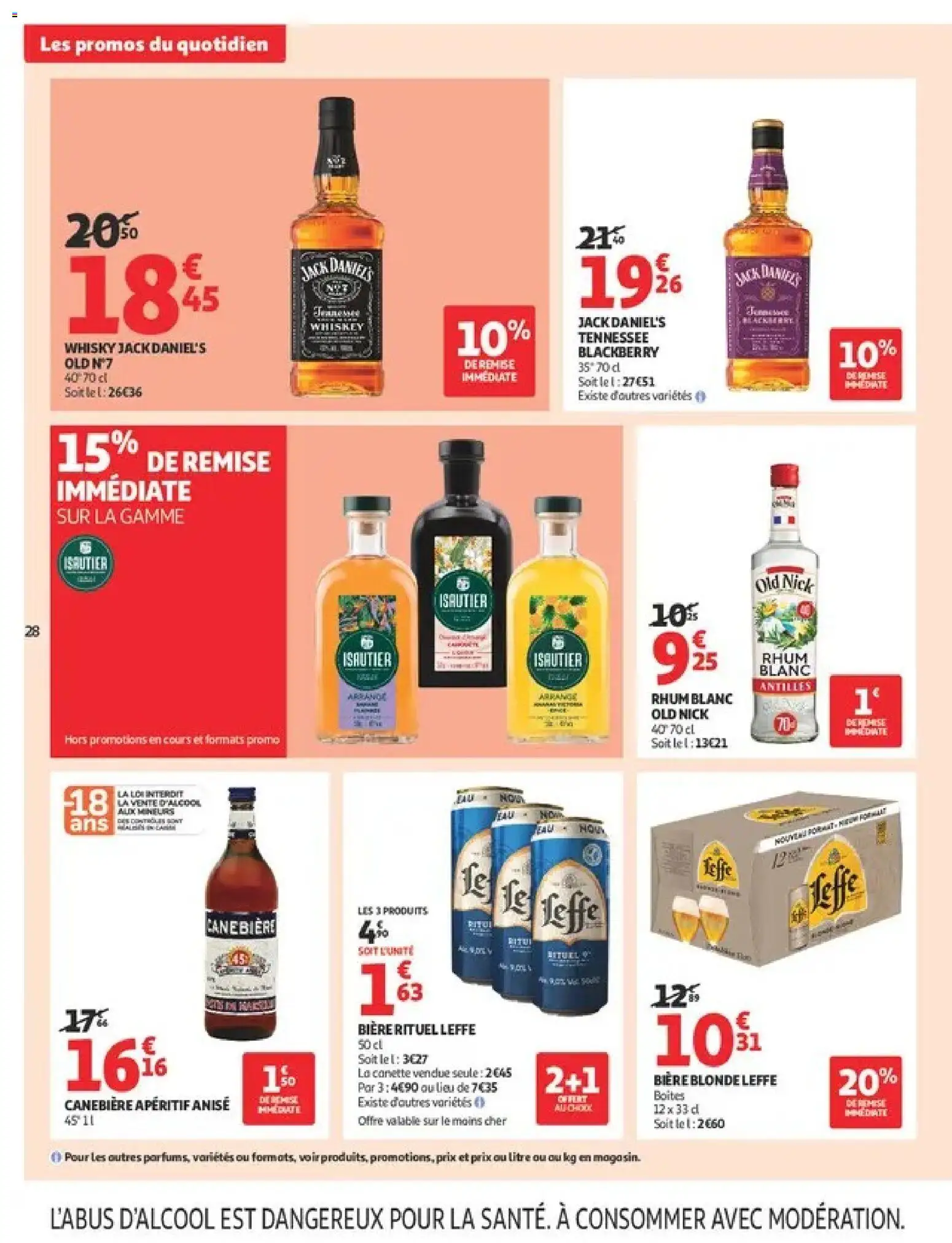 {H1} | Page: 28 | Produits: Rhum blanc old nick, Rhum, Biere blonde leffe, Bière