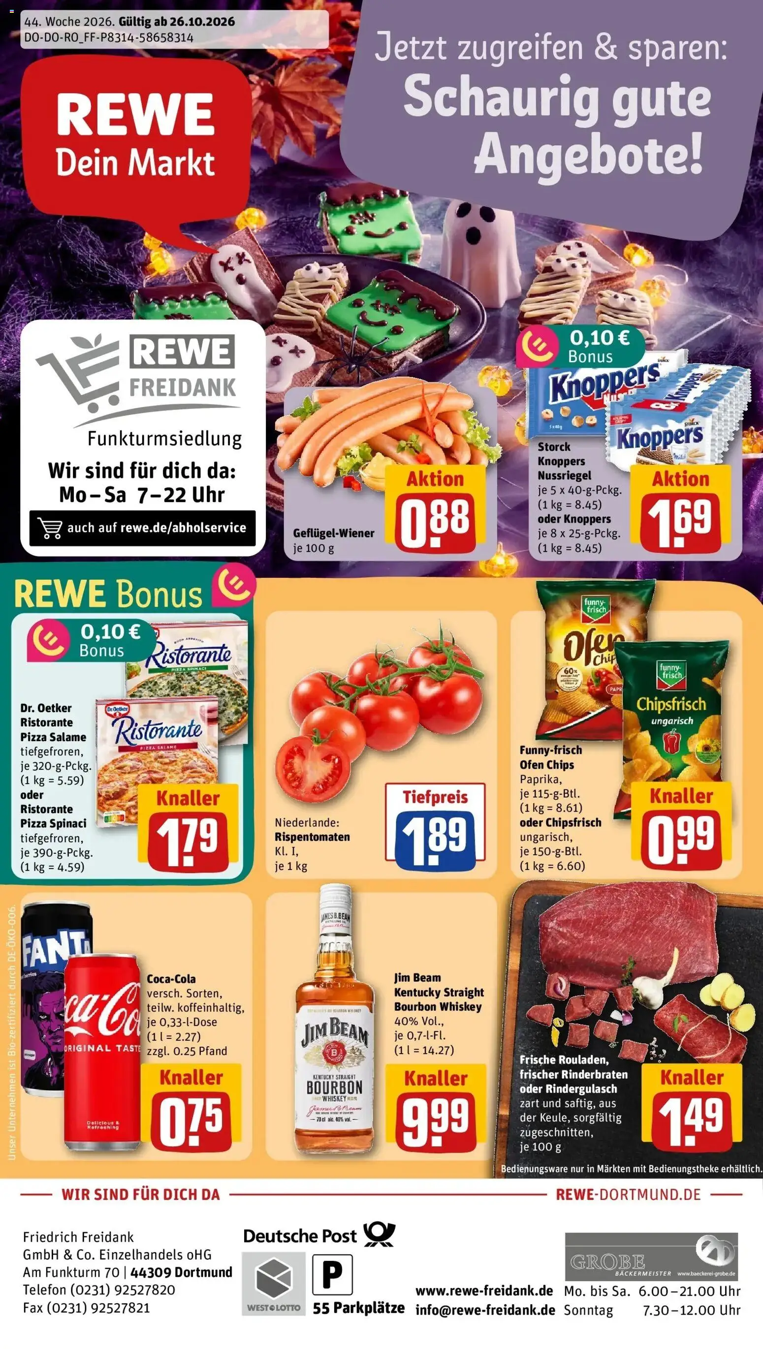 REWE Prospekt ab 26.10.2026 zum Blättern » Angebote | Seite: 1 | Produkte: Ristorante, Ofen, Rindergulasch, Bourbon
