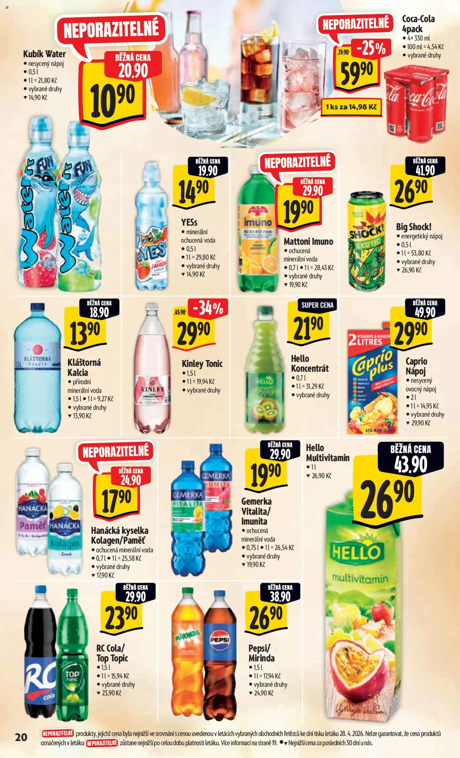 Albert leták - Hypermarket - Nymburk od 06.05.2026 | Strana: 28 | Produkty: Hanácká kyselka, Pepsi, Mirinda, Big Shock