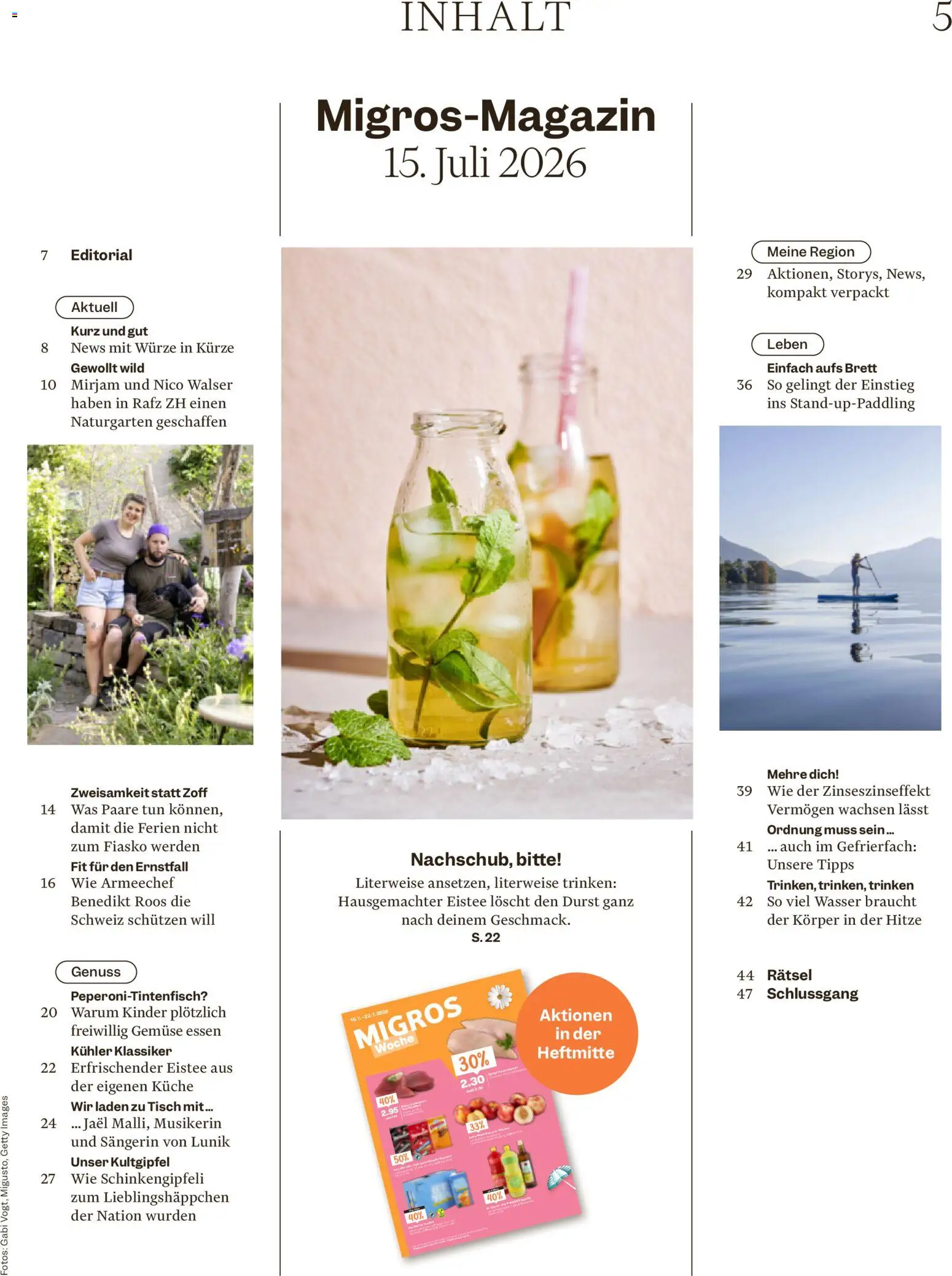 Migros aktionen Magazin – gültig ab 15.07.2026 | Seite: 5 | Produkte: Tisch, Kühler, Gemüse, Wasser