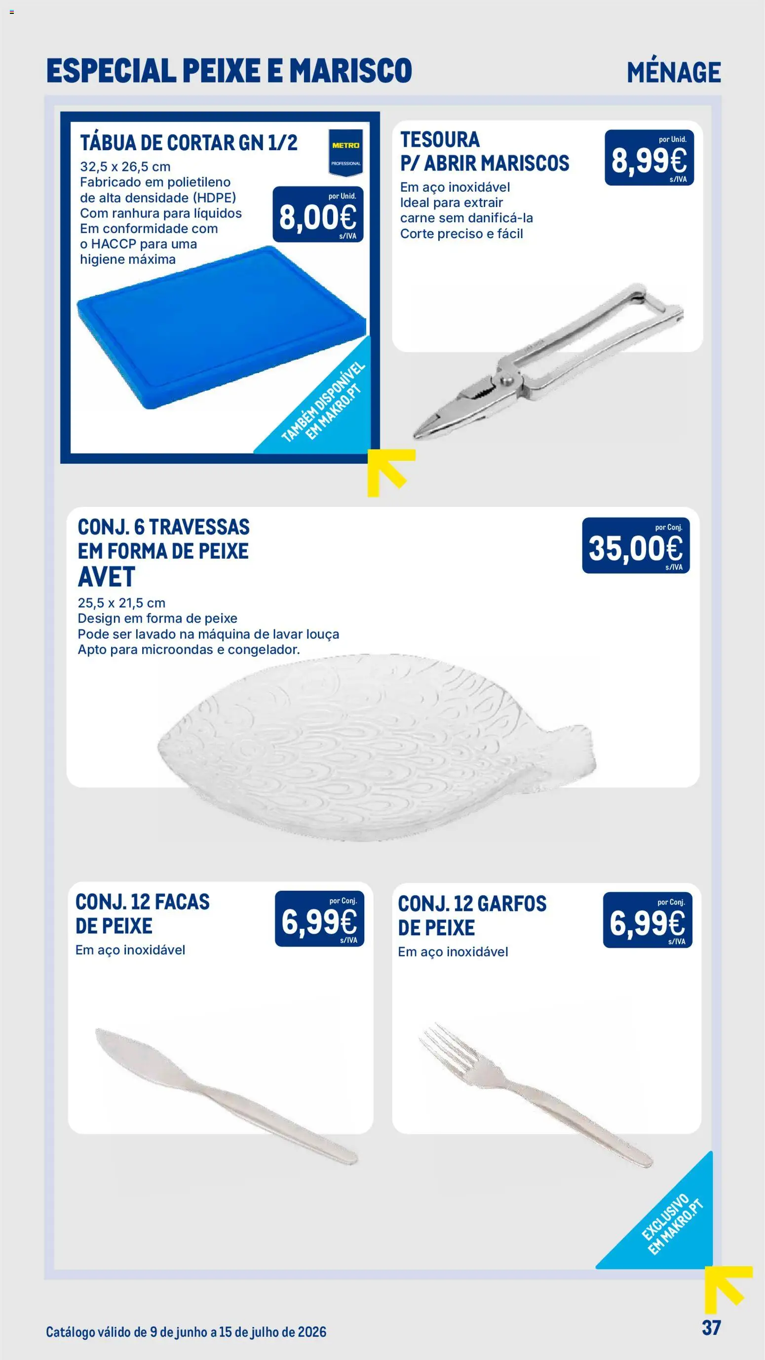 Makro Especial Peixe e Marisco │ válido de 20/07/2026 | Página: 37 | Produtos: Tábua, Máquina de lavar, Garfos, Carne