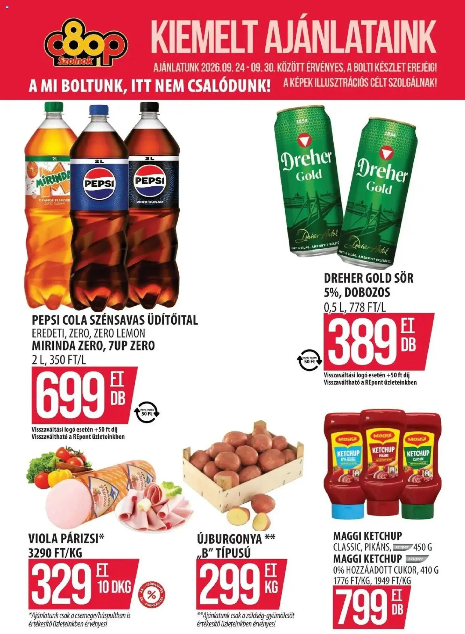 COOP Szolnok akciós újság Békésszentandrás - 2026.09.24. -tól/töl > akció, lapozható szórólap 🛍️ | Oldal: 1 | Termékek: Pepsi, Mirinda, Sör, Ketchup