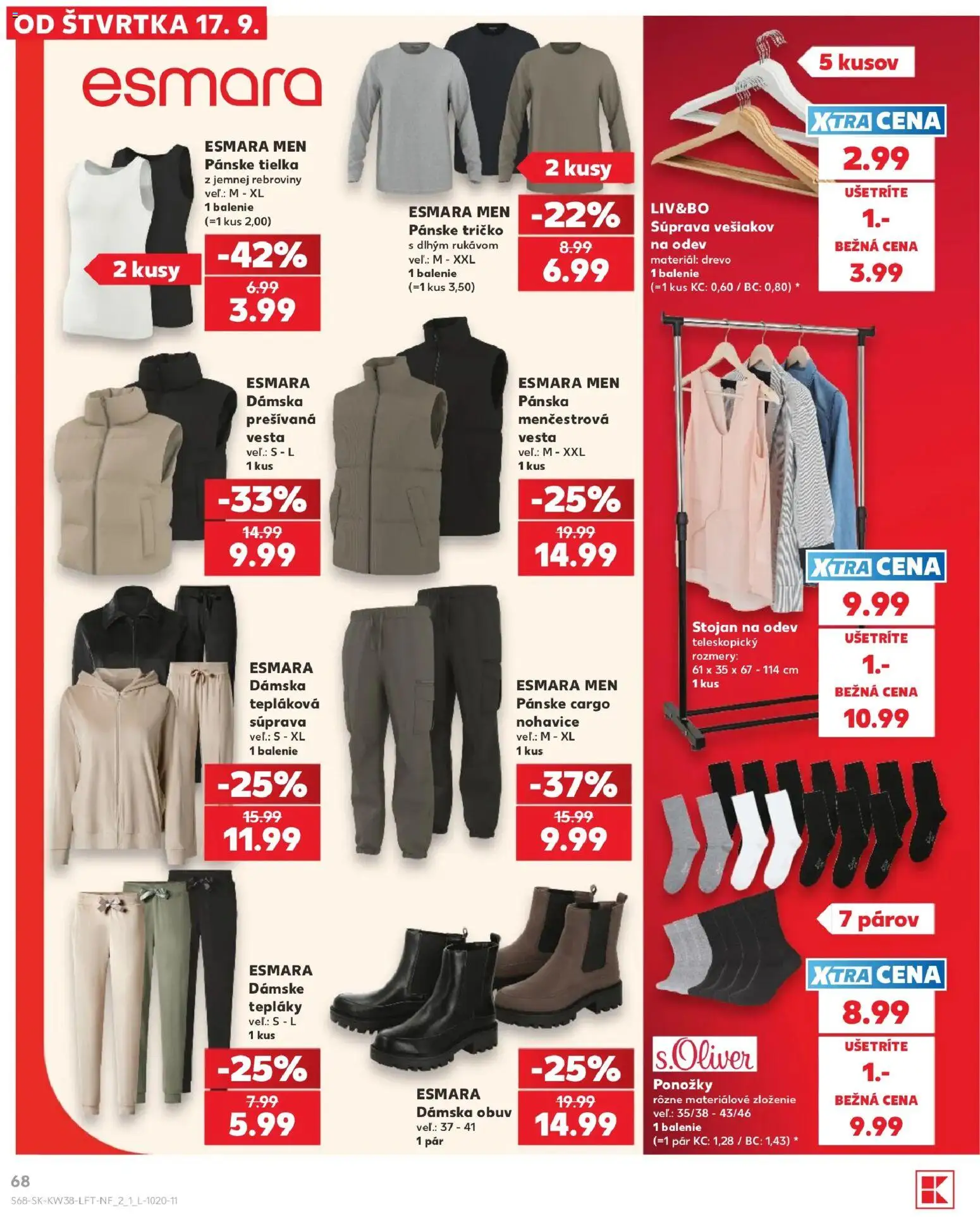 Nové Kaufland akcie – leták je platný od 17.09.2026 | Strana: 68 | Produkty: Tričko, Vesta, Nohavice, Ponožky