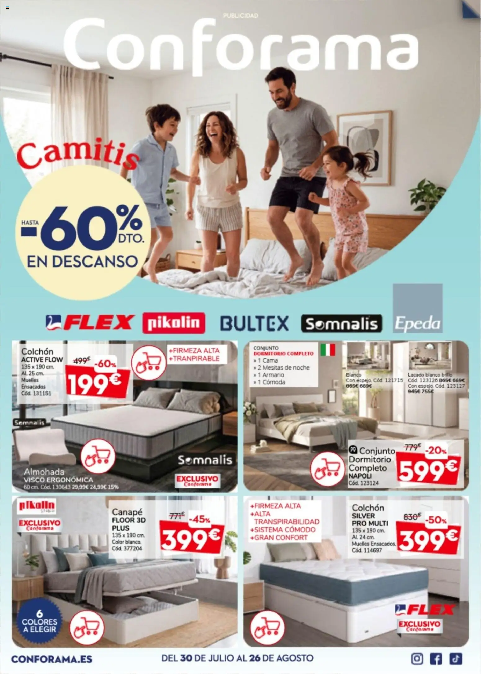 Conforama folleto │ válido desde el 30/07/2026 | Página: 1 | Productos: Cama, Almohada, Armario, Espejo