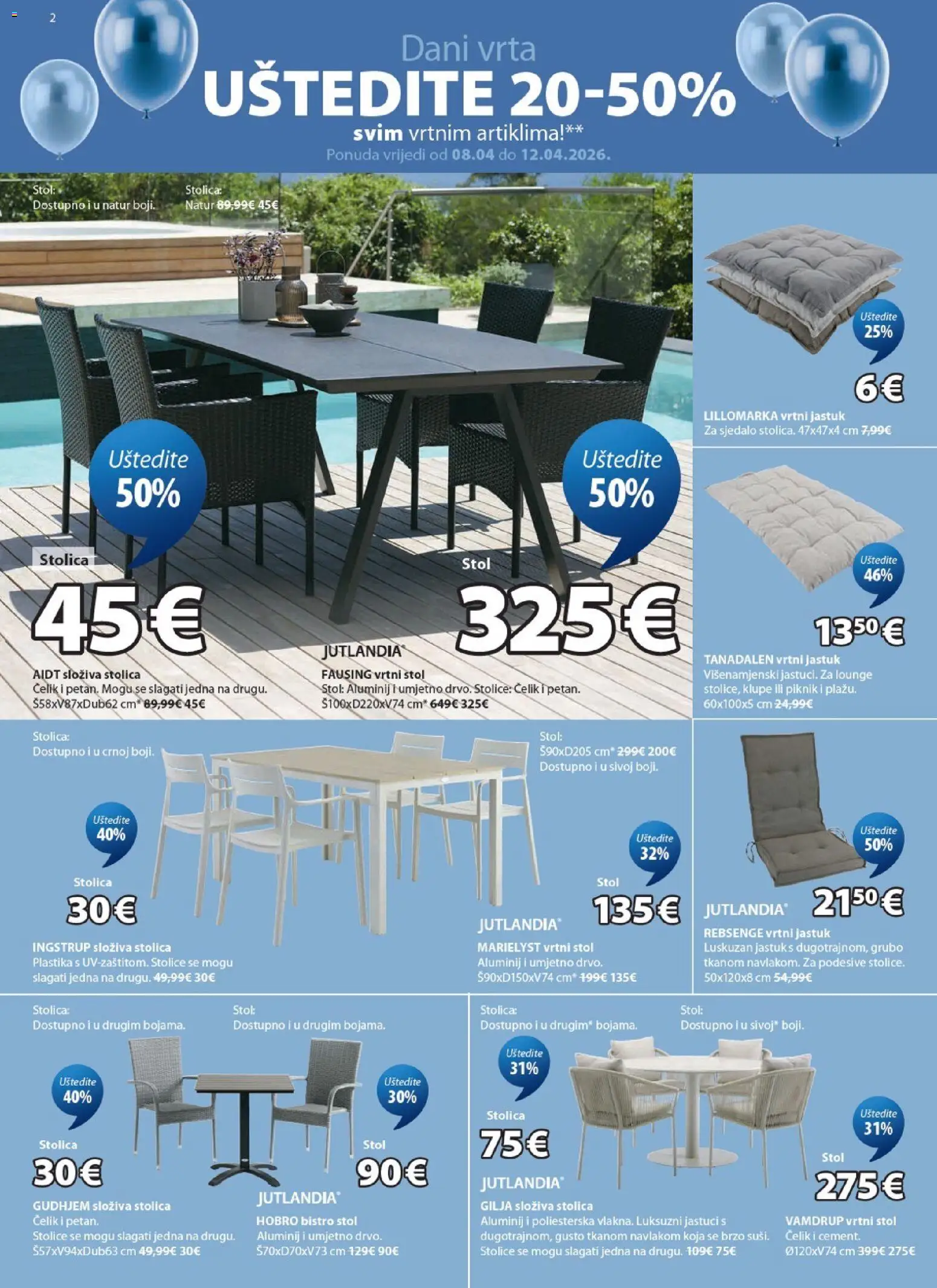 JYSK katalog | vrijedi od 08.04.2026 | Stranica: 2 | Proizvodi: Jastuk, Stol, Stolica