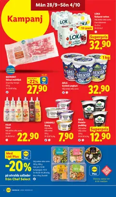 ARLA Grekisk yoghurt, Välj mellan olika sorter - Förhandsvisning av reklamblad från butik Lidl aktuell från 28/09/2026 | Sida: 7 | Produkter: Bacon, Yoghurt, Skinka, Kvarg