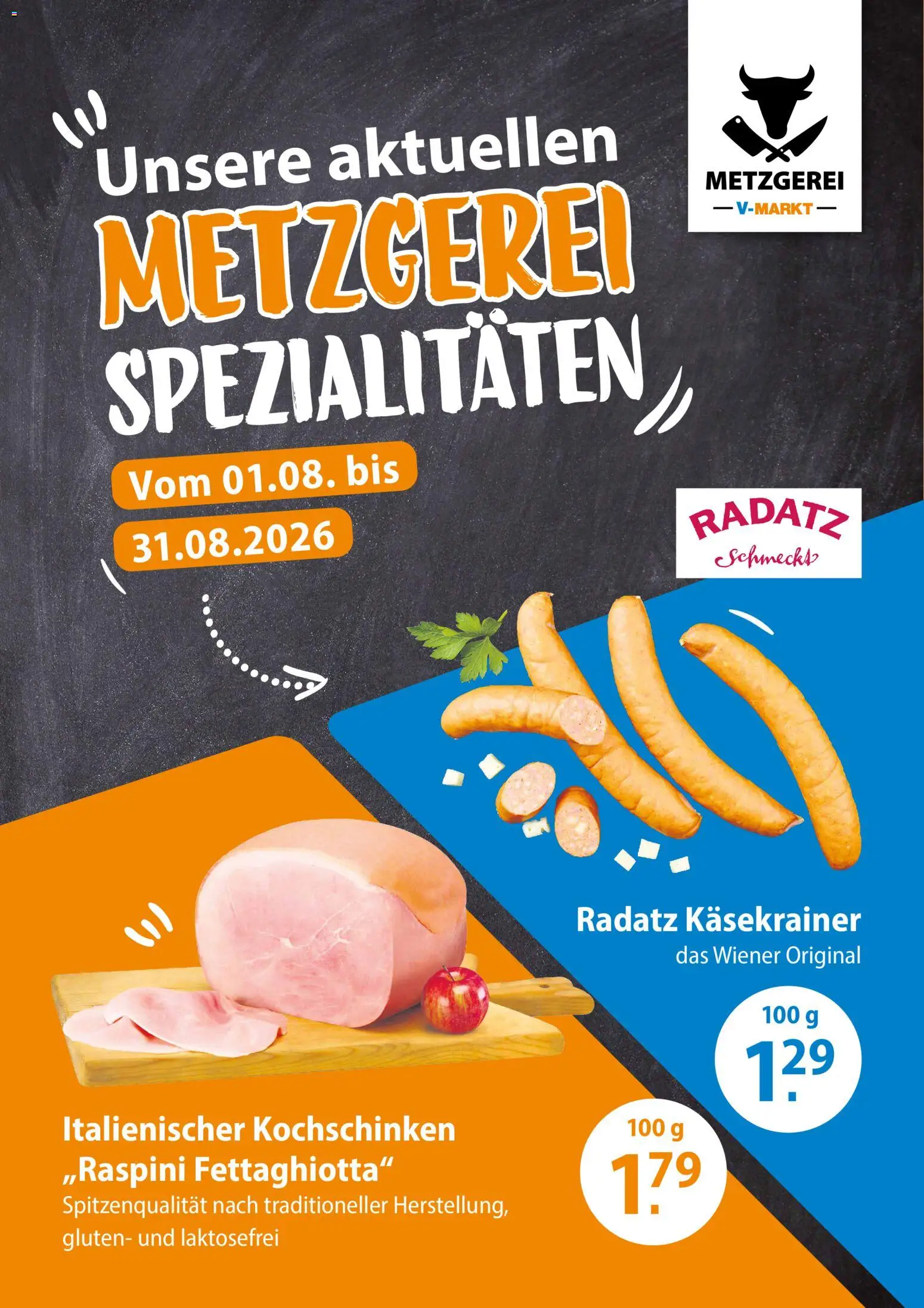 V-Markt Metzgereiangebote August – gültig ab 01.08.2026 | Seite: 1 | Produkte: Käsekrainer