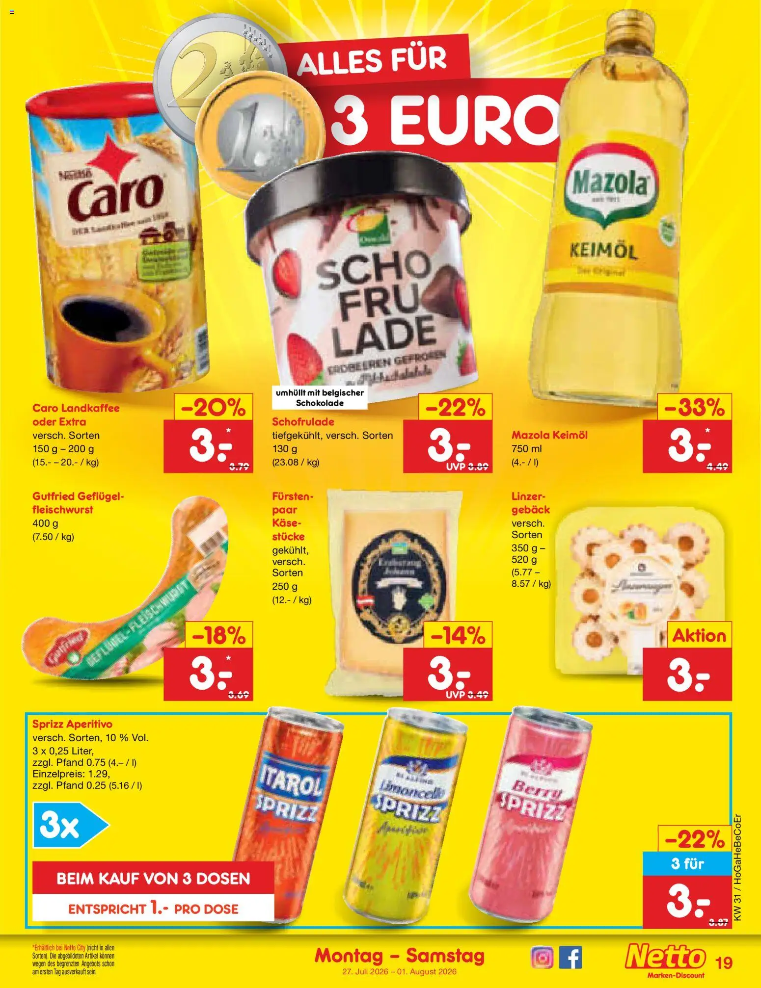 Netto Marken-Discount Prospekt – gültig ab 27.07.2026 | Seite: 29 | Produkte: Käse, Schokolade, Limoncello, Erdbeeren