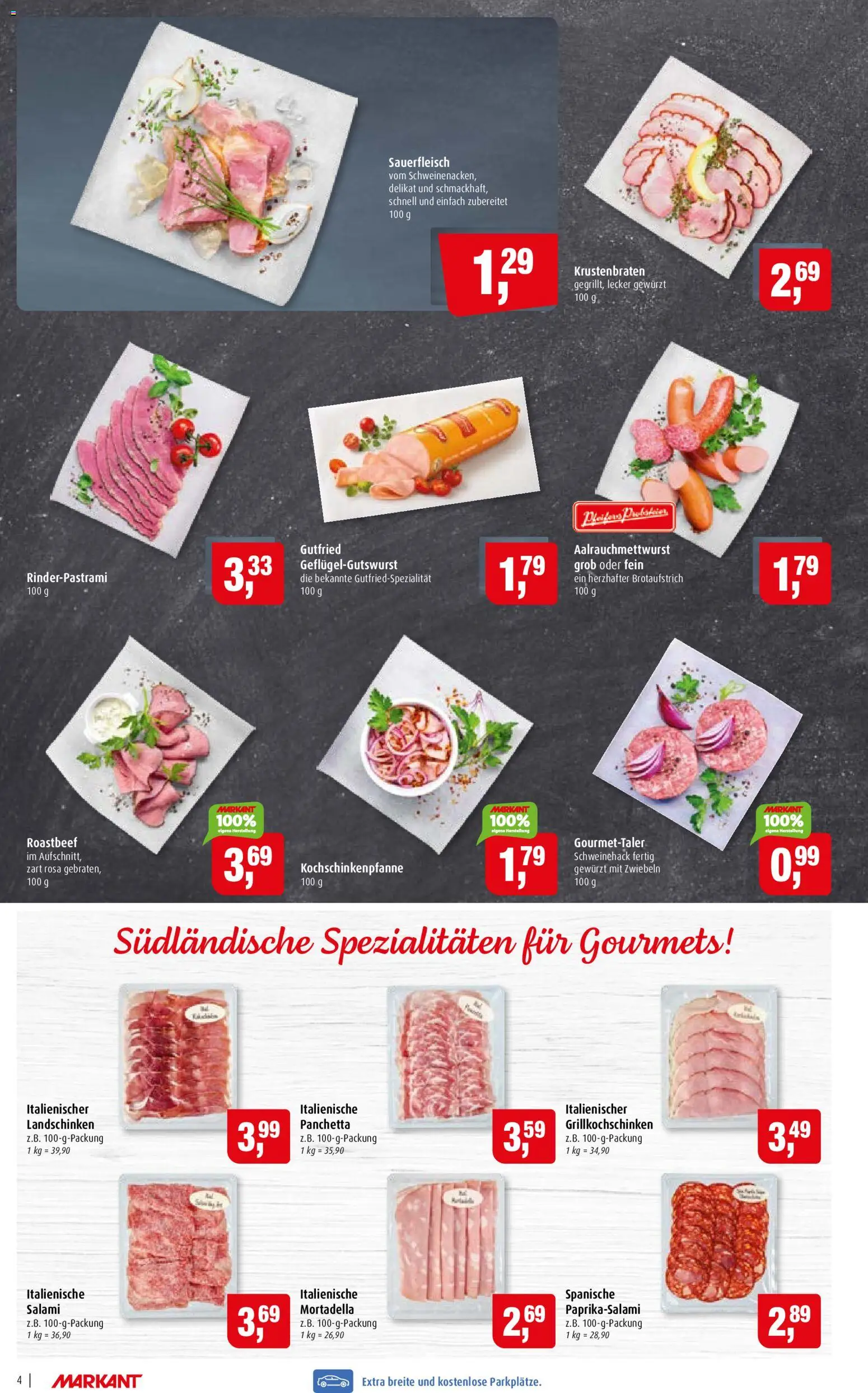 Markant Prospekt – gültig ab 26.10.2026 | Seite: 4 | Produkte: Spezialitäten, Krustenbraten, Roastbeef, Zwiebeln