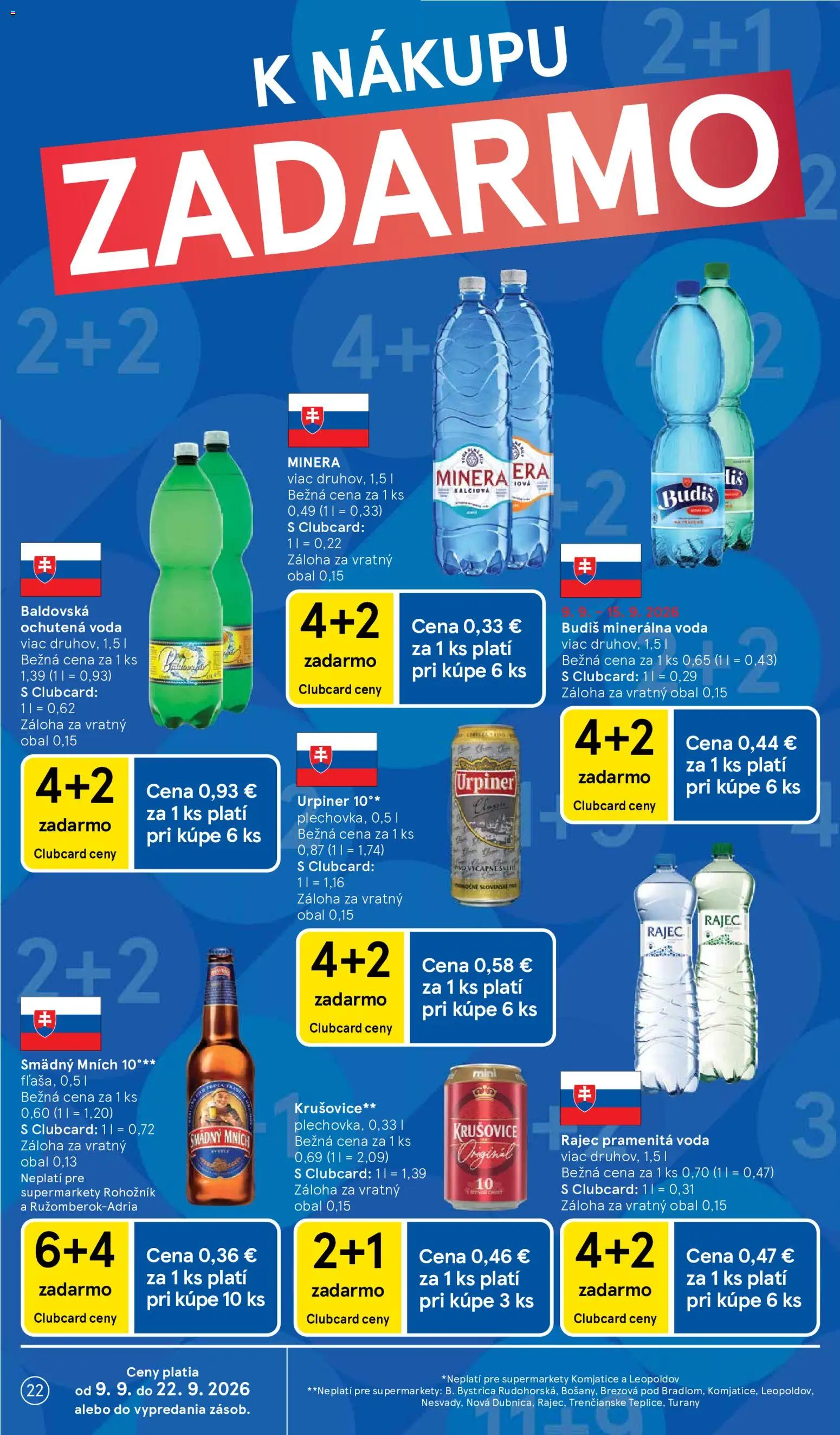 Nové Tesco akcie – leták je platný od 09.09.2026 | Strana: 22 | Produkty: Rajec, Ochutená voda, Pramenitá voda, Minerálna voda
