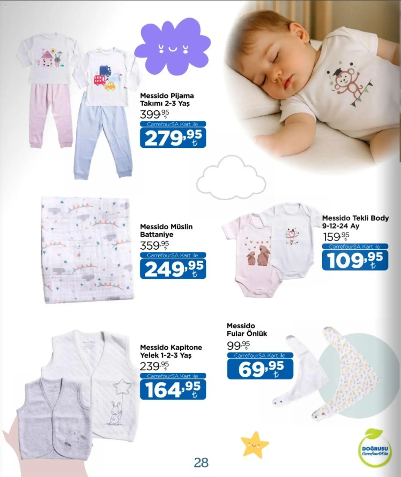 CarrefourSA - Katalog Bebek - 12 Ekim 2026 tarihinden itibaren geçerlidir | Sayfa: 28 | Ürünler: Battaniye, Yelek, Pijama, Önlük