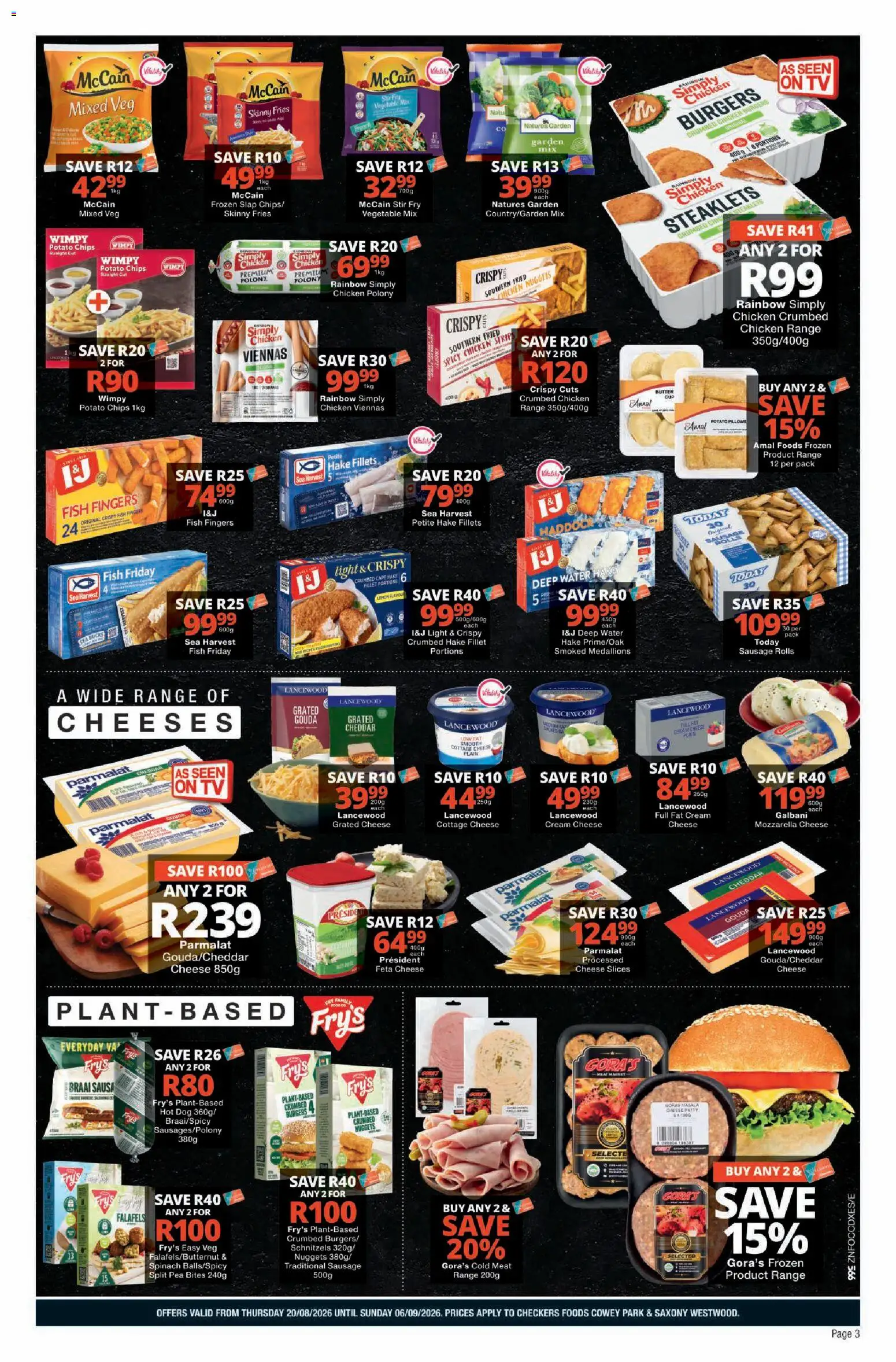 New Checkers catalogue – valid from 20/08/2026 | Page: 3 | Products: Polony, Chips, Cottage cheese, Water