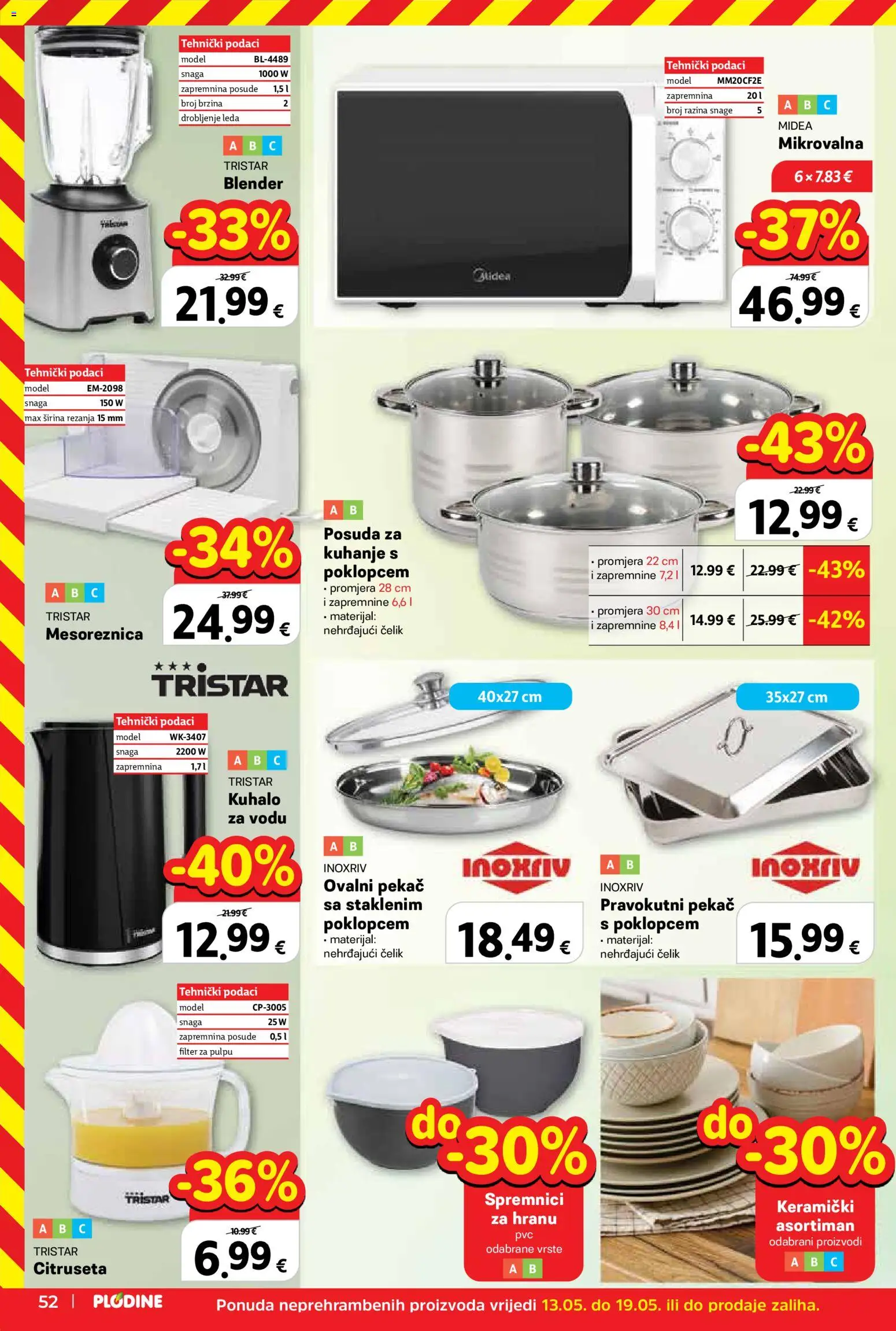 Plodine katalog | vrijedi od 13.05.2026 | Stranica: 52 | Proizvodi: Kuhalo za vodu, Mesoreznica, Blender