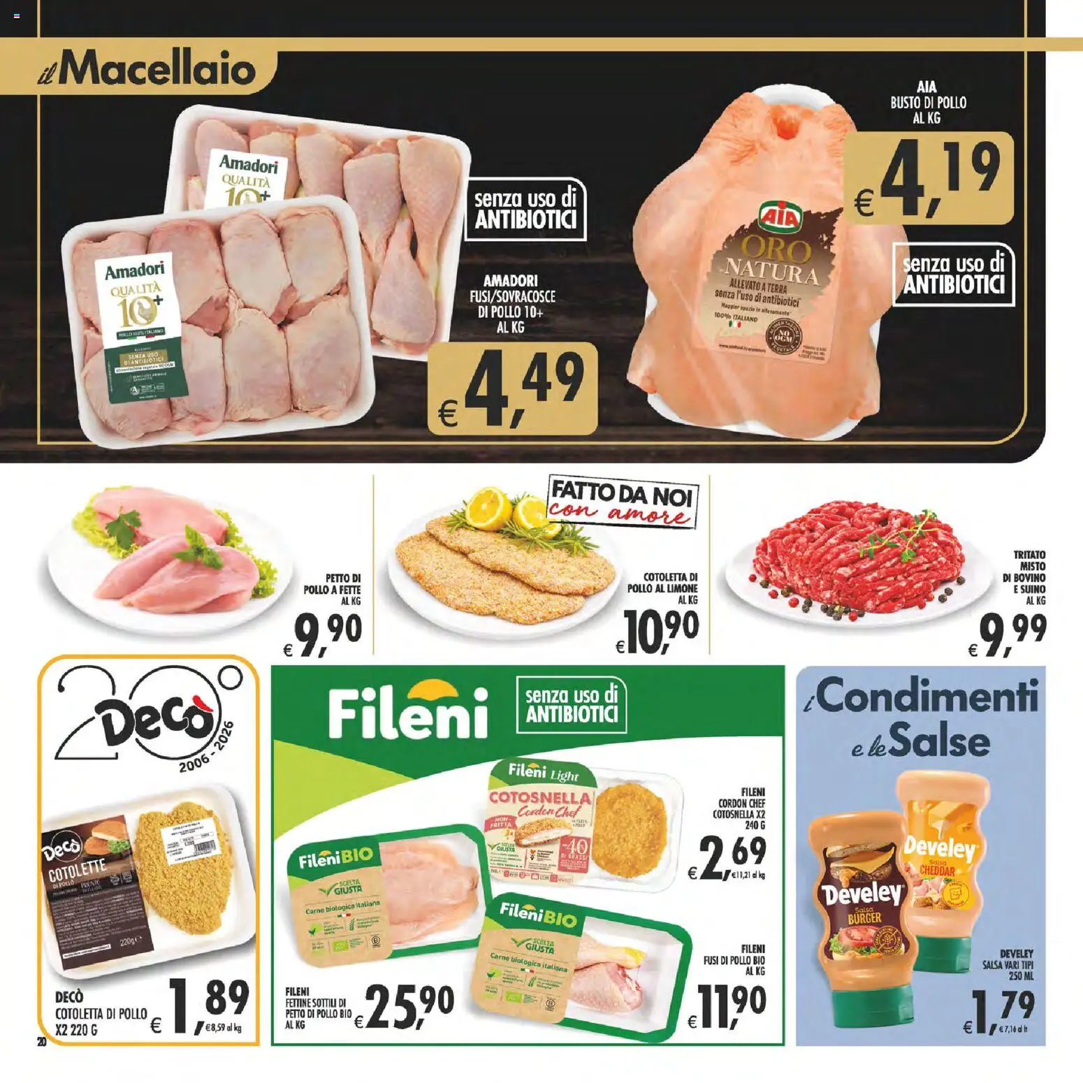 Volantino Decò del 23/10/2026 | Pagina: 20 | Prodotti: Bovino, Petto di Pollo, Pollo, Salsa