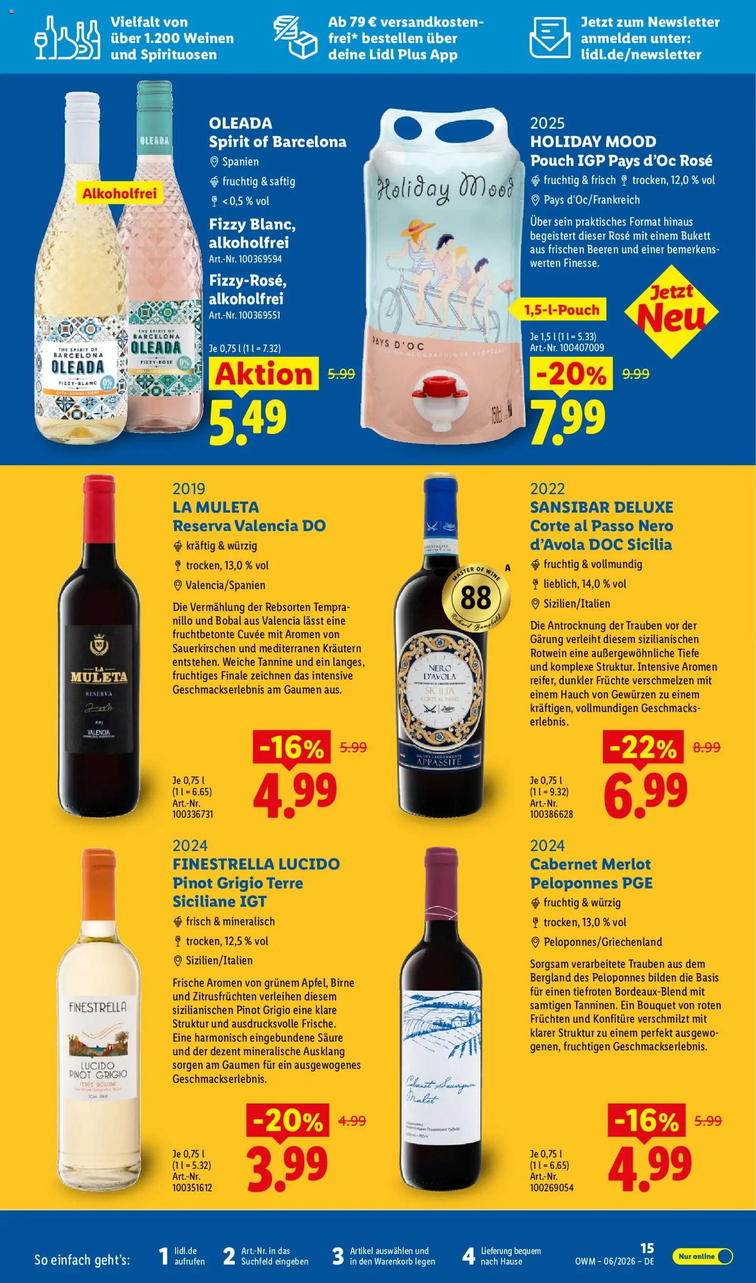Lidl Německo leták - Wein & Spirituosen od 01.06.2026 | Strana: 15 | Produkty: Merlot, Deluxe, Pinot Grigio
