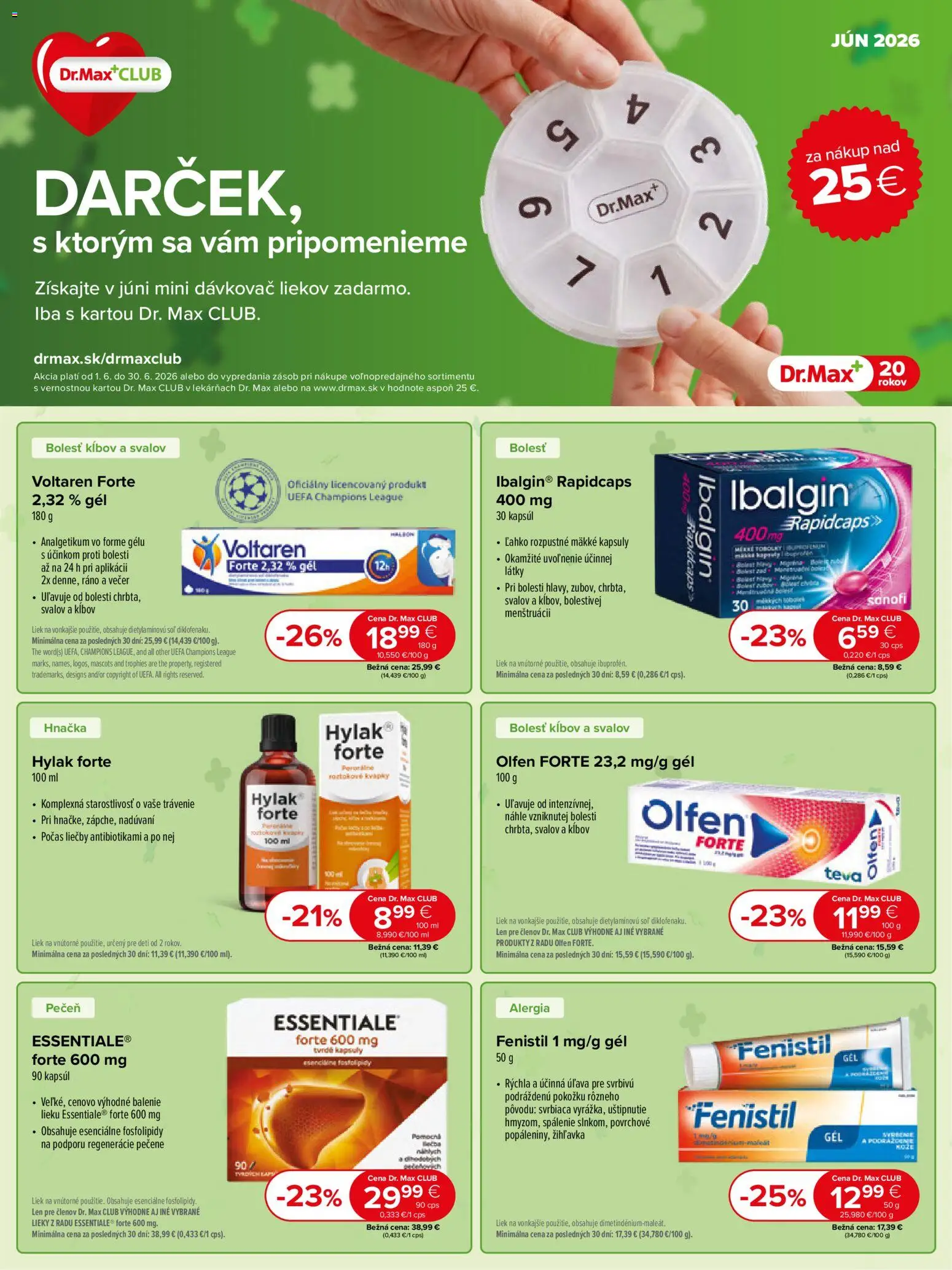 Nové Dr. Max akcie – leták je platný od 01.06.2026 | Strana: 1 | Produkty: Hylak Forte, Voltaren, Soľ