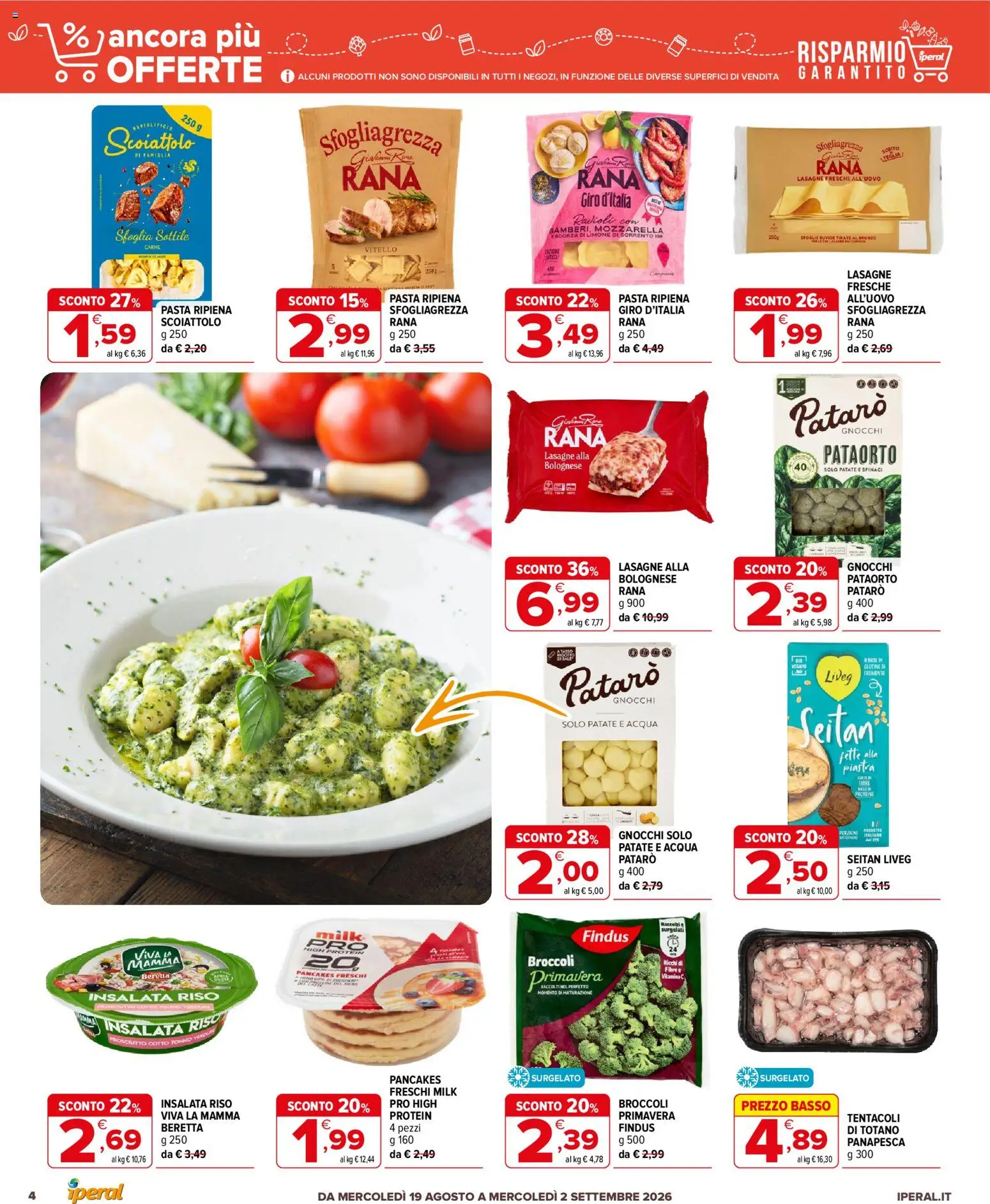 Volantino Iperal del 19/08/2026 | Pagina: 4 | Prodotti: Acqua, Basso, Gnocchi, Seitan