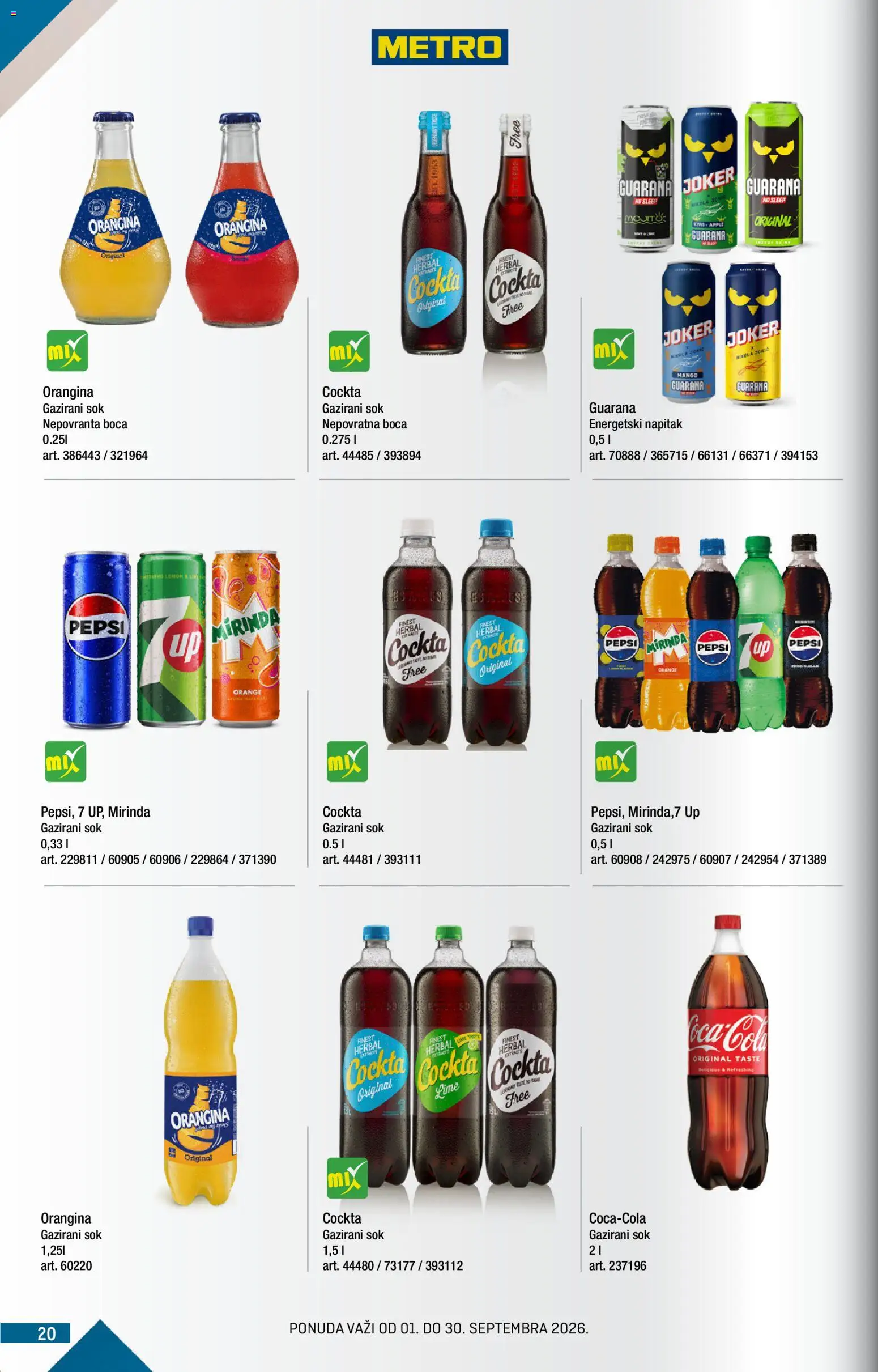 Metro katalog - važi od 01.09.2026 | Strana: 20 | Proizvode: Mango, Guarana, Sok, Pepsi