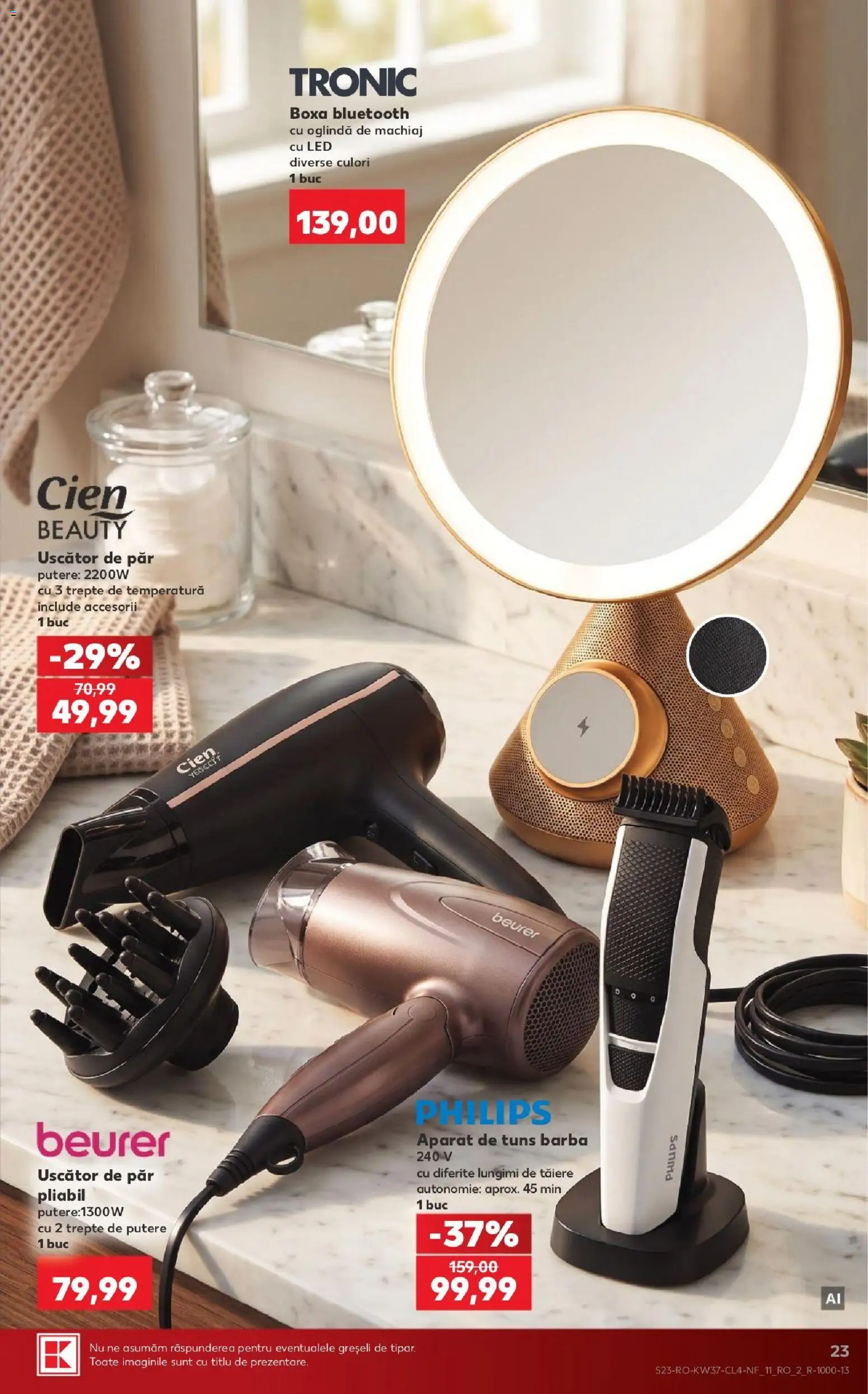 Noul catalog Kaufland – valabil de la 09.09.2026 | Pagină: 23 | Produse: Uscător De Păr, Boxă Bluetooth, Oglindă, Beurer