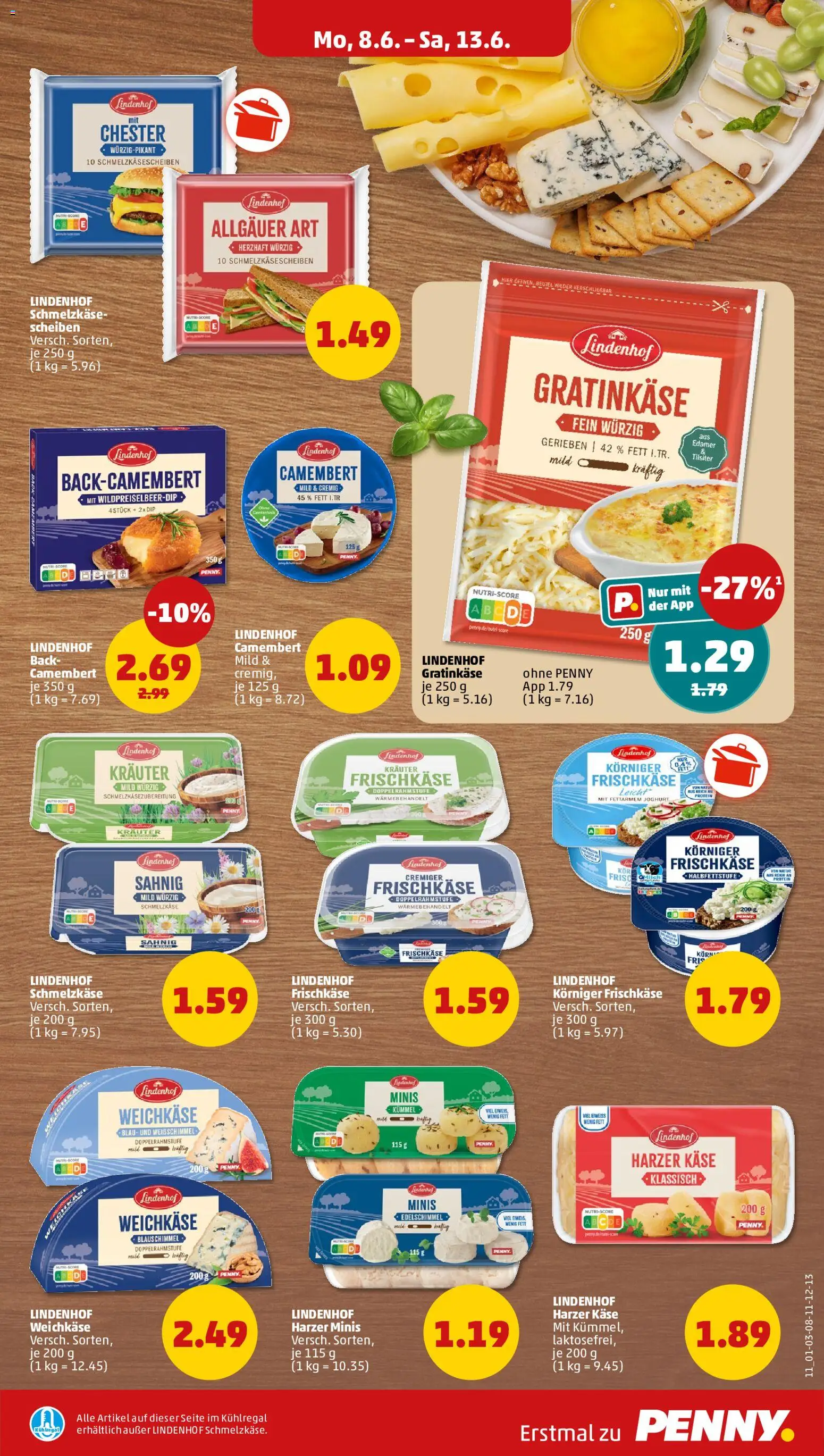 Penny Prospekt – gültig ab 08.06.2026 | Seite: 13 | Produkte: Käse, Joghurt, Edamer, Frischkase