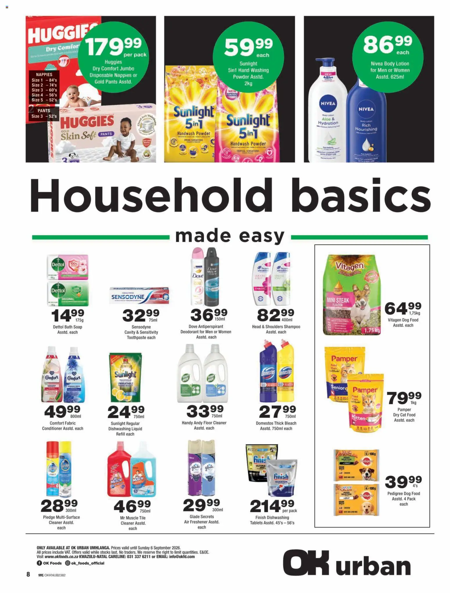 New OK Foods catalogue – valid from 25/08/2026 | Page: 8 | Products: Handwash, Steak, Deodorant, Nappies