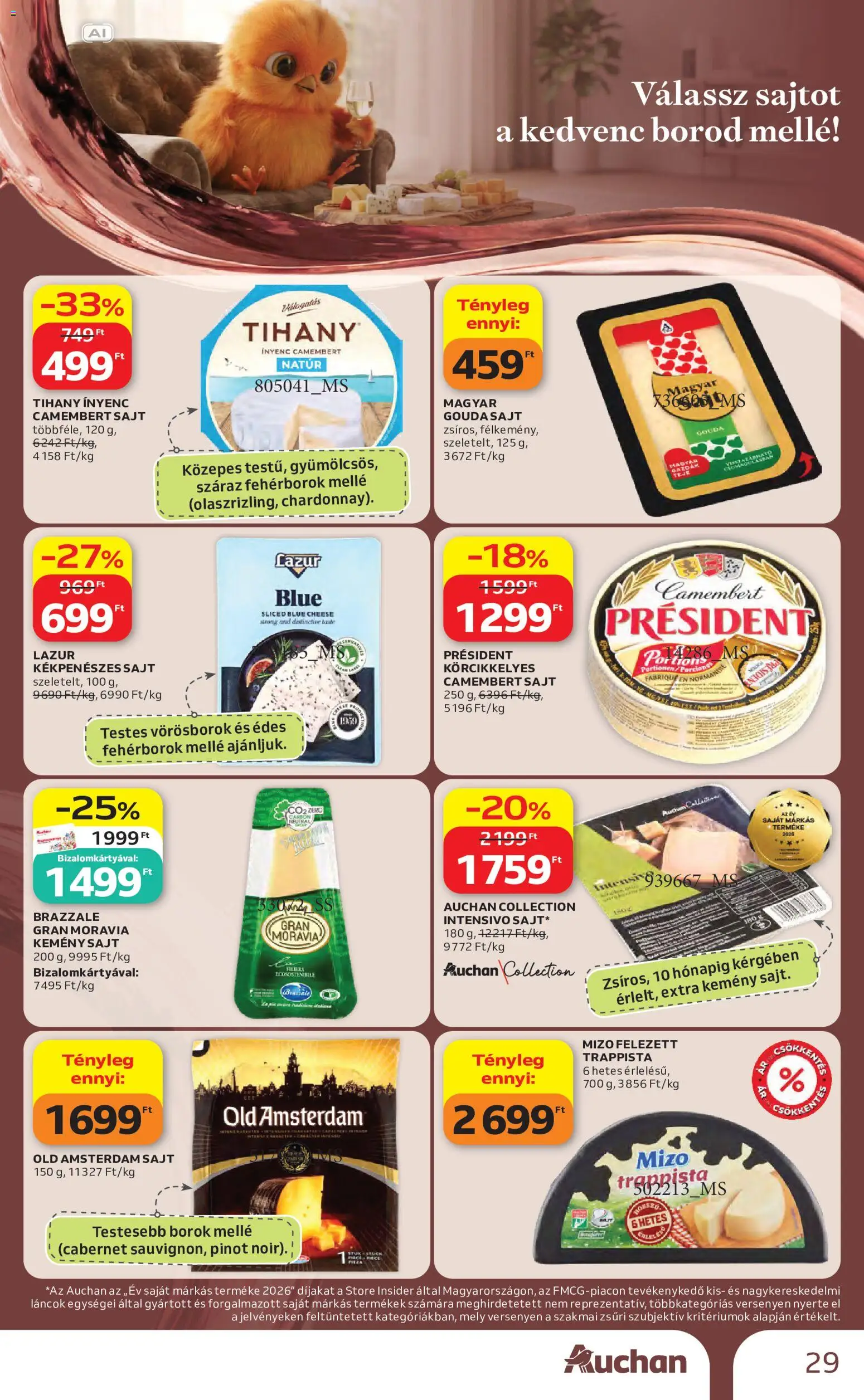 Auchan akciós ujság - amely érvényes a következő dátumtól: 2026.10.01. | Oldal: 29 | Termékek: Cabernet, Président, Kemény sajt, Camembert