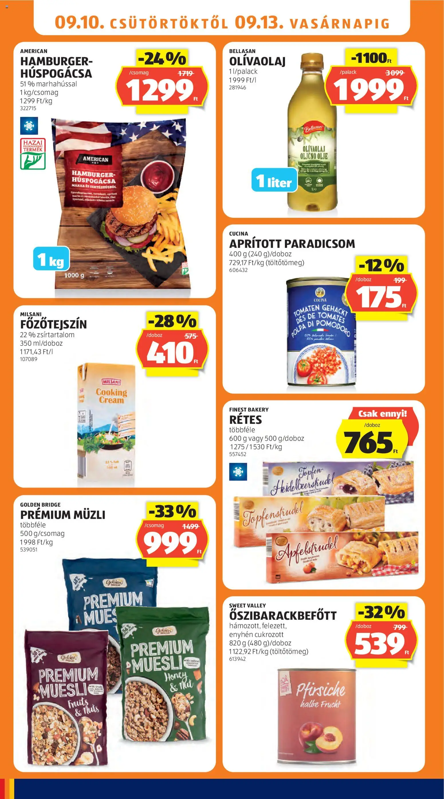 Aldi akciós ujság - amely érvényes a következő dátumtól: 2026.09.10. | Oldal: 14 | Termékek: Hamburger, Müzli, Őszibarackbefőtt, Paradicsom