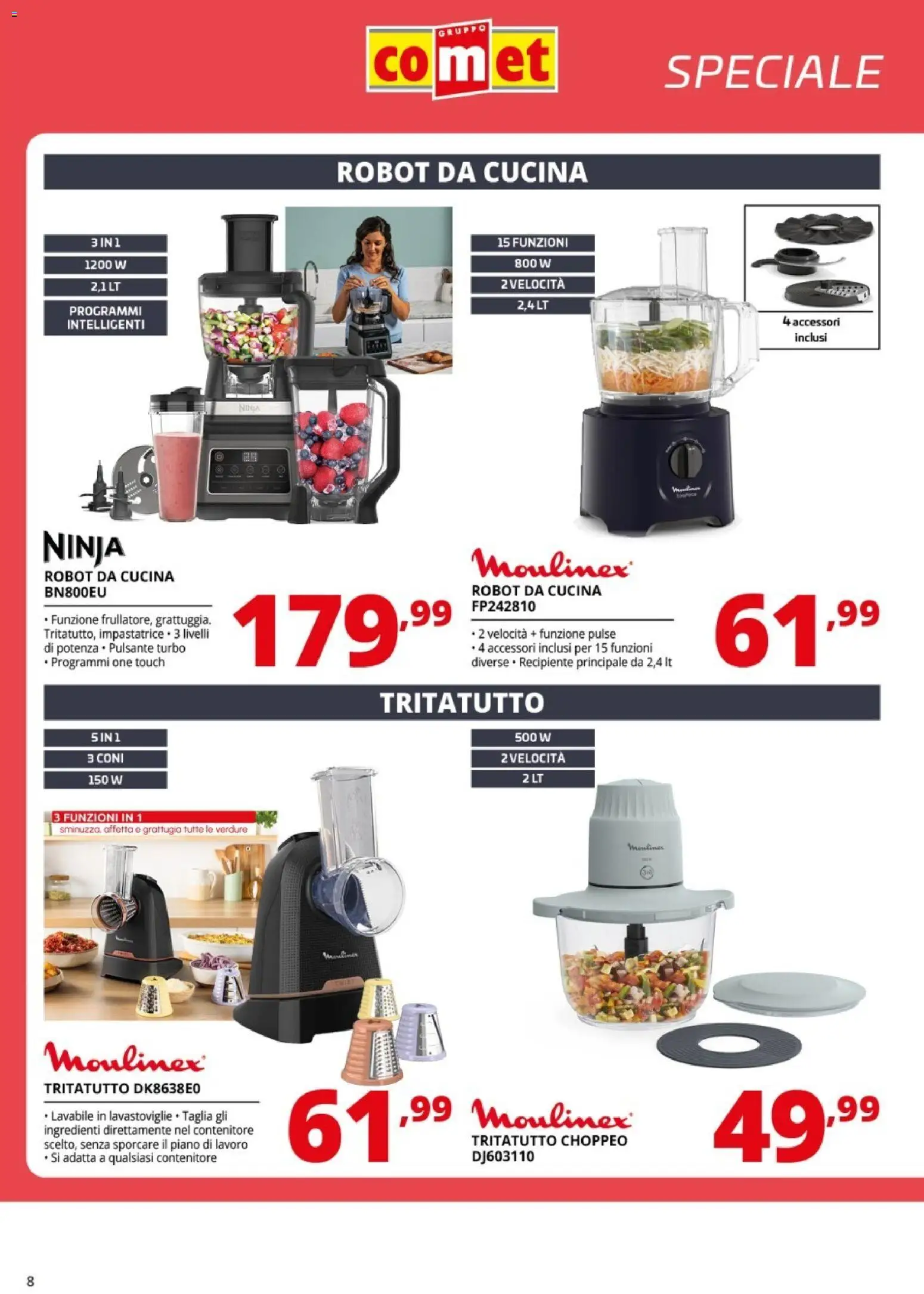 Volantino Comet del 14/10/2026 | Pagina: 8 | Prodotti: Grattugia, Ingredienti, Contenitore, Robot