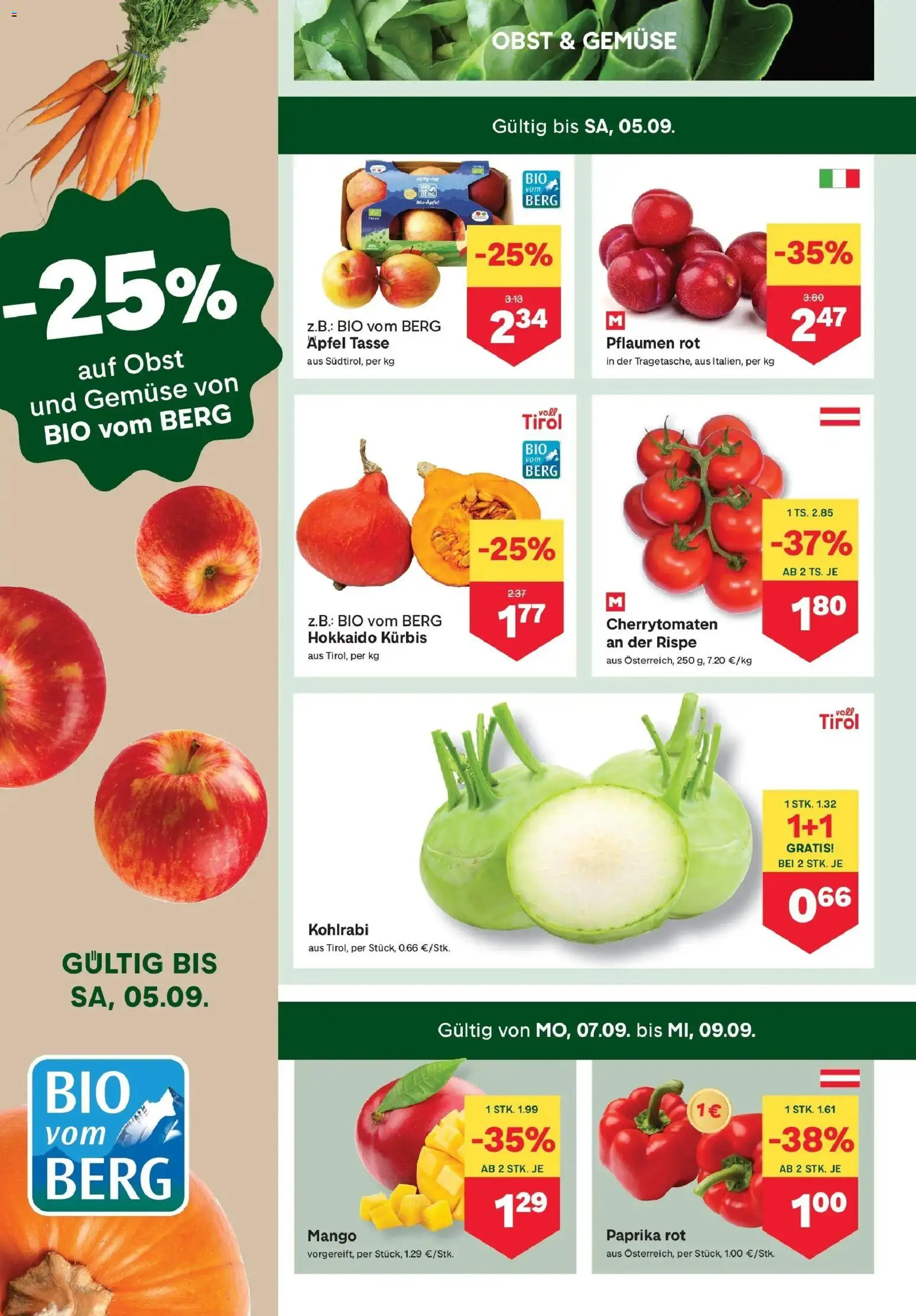 MPREIS Saalbach von 03.09.2026 - Aktuelle Angebote | Seite: 2 | Produkte: Gemüse, Obst, Kürbis, Äpfel