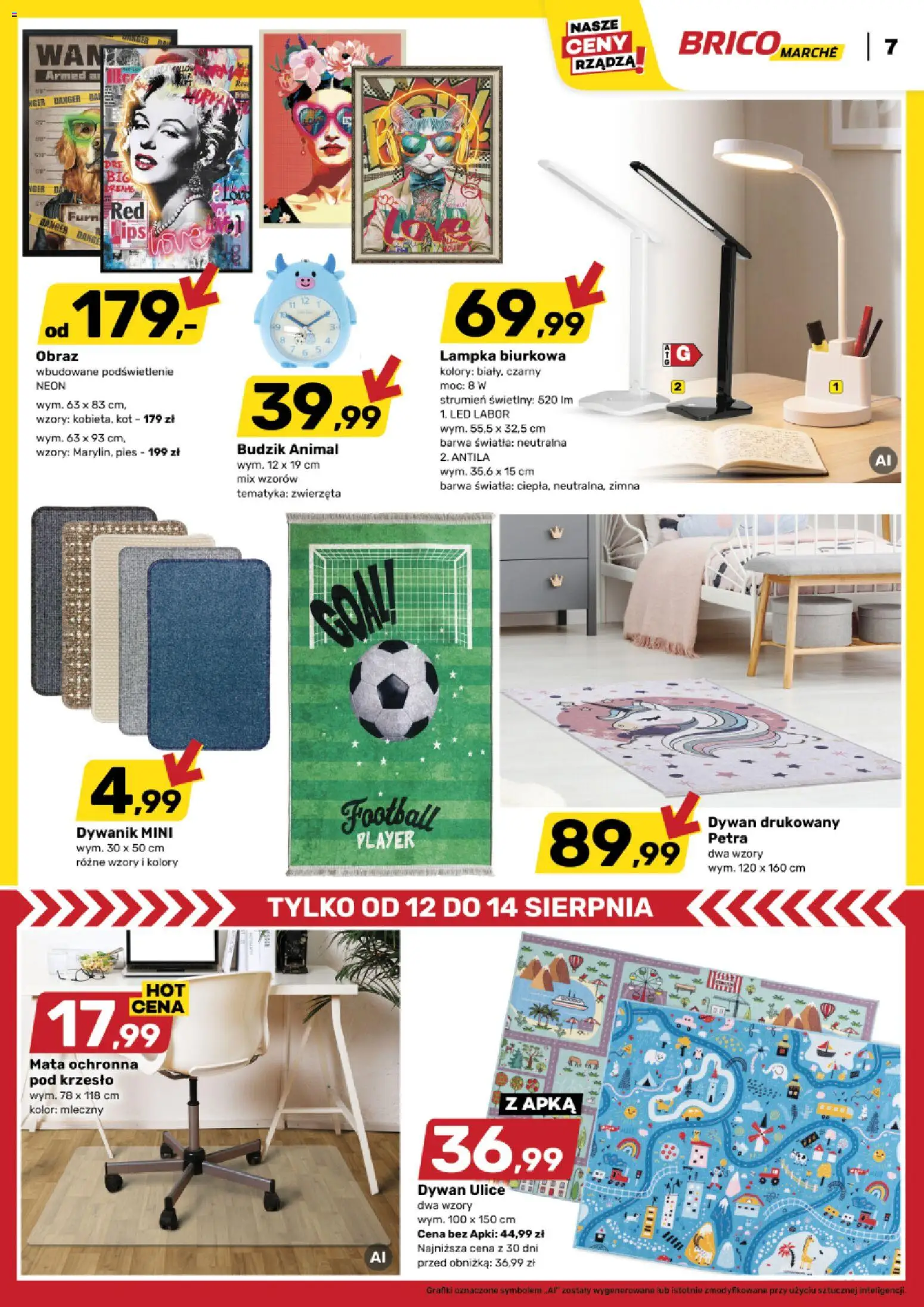 Brico Marché gazetka od 12.08.2026 | Strona: 8 | Produkty: Budzik, Krzesło, Dywan, Lampka biurkowa