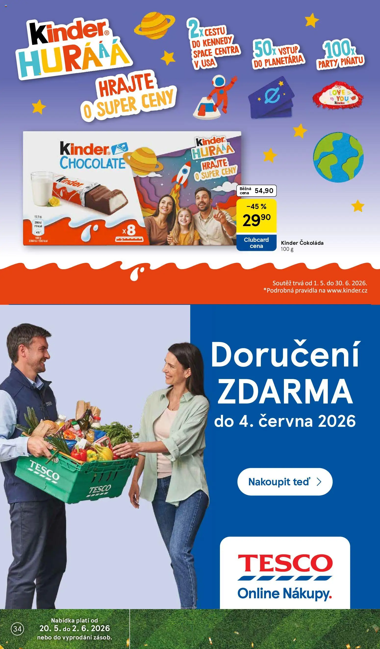 Tesco leták - Hypermarket od 27.05.2026 | Strana: 34 | Produkty: Čokoláda, Kinder čokoláda, Kinder